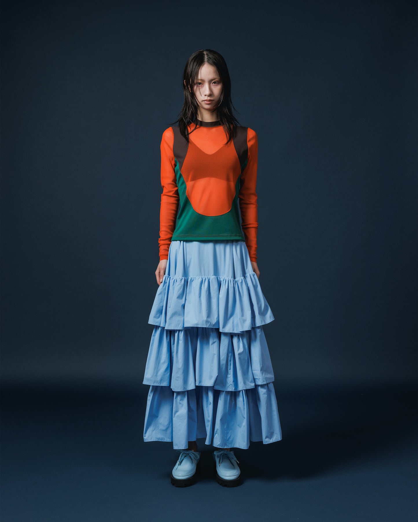 NYLON TIEREDSKIRT (BLUE)