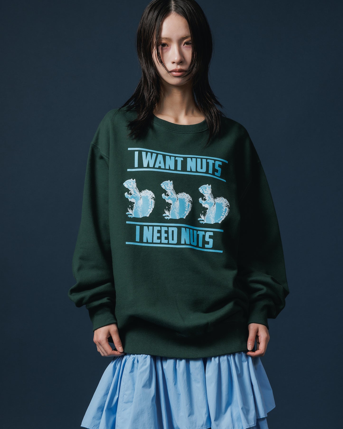 SQUIRREL PRINT PULLOVER SWEAT (GREEN)