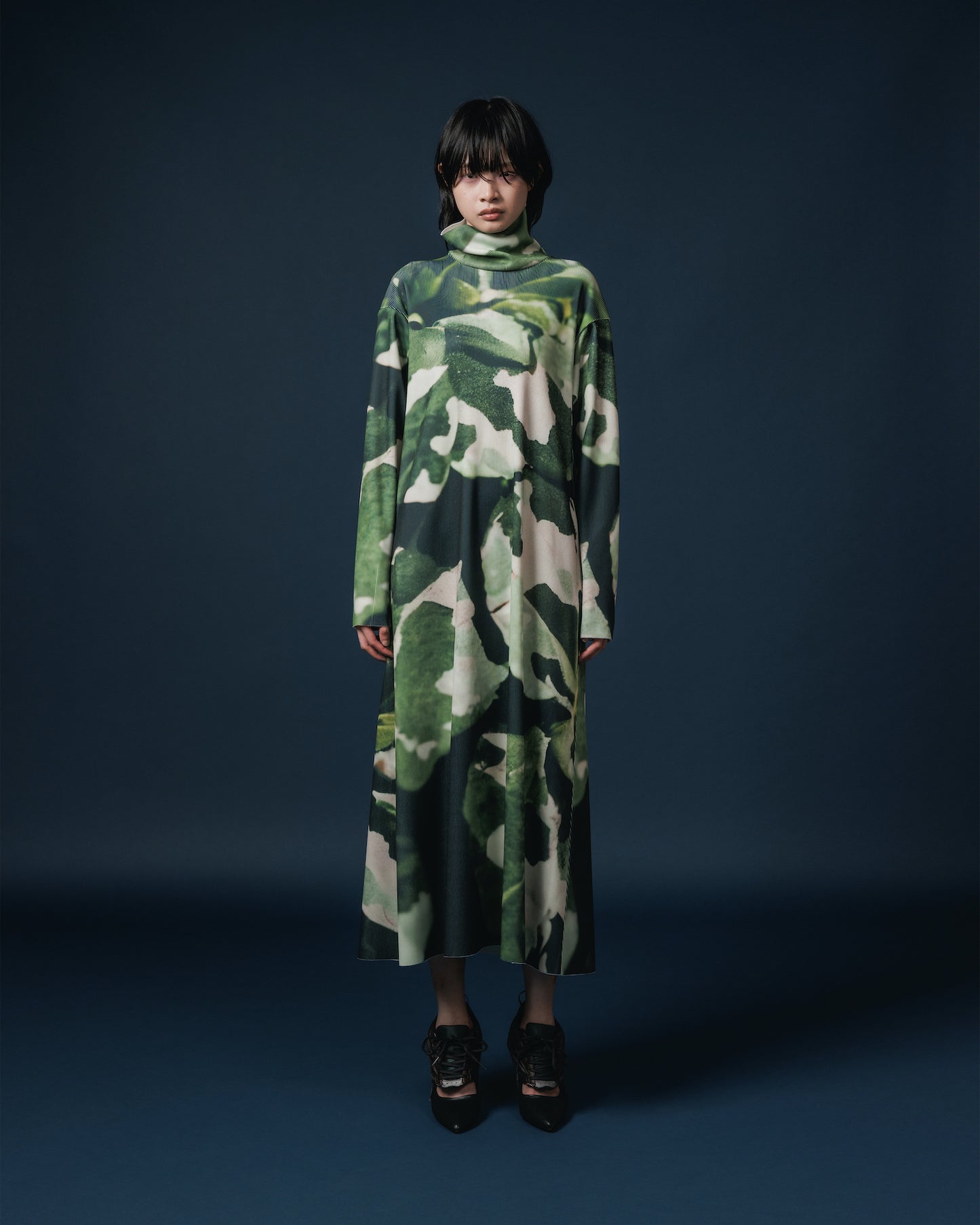PRINT RIB HI-NECK ONE-PIECE (CAMO)