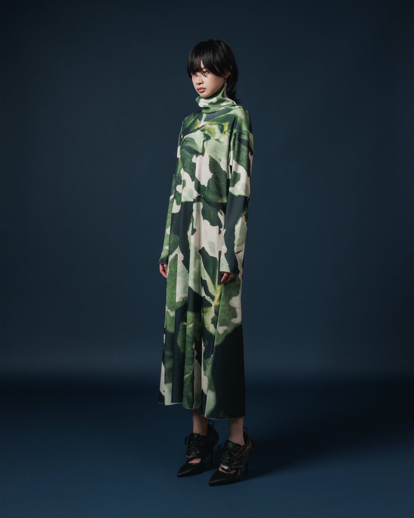 PRINT RIB HI-NECK ONE-PIECE (CAMO)