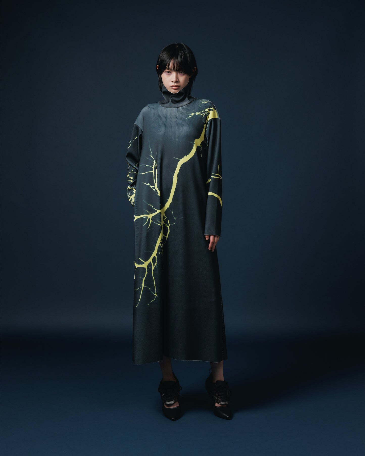 PRINT RIB HI-NECK ONE-PIECE (THUNDER)
