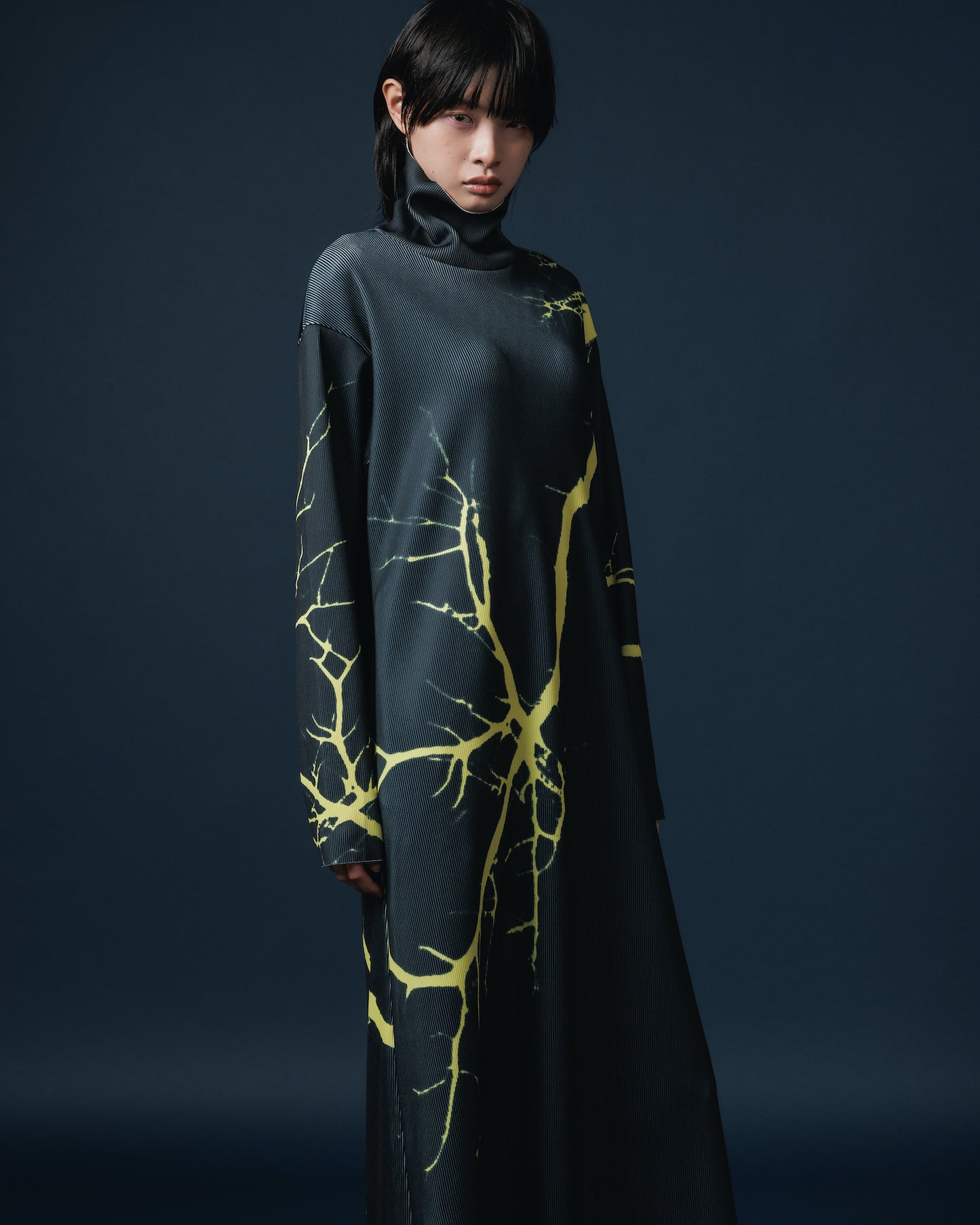 PRINT RIB HI-NECK ONE-PIECE (THUNDER)