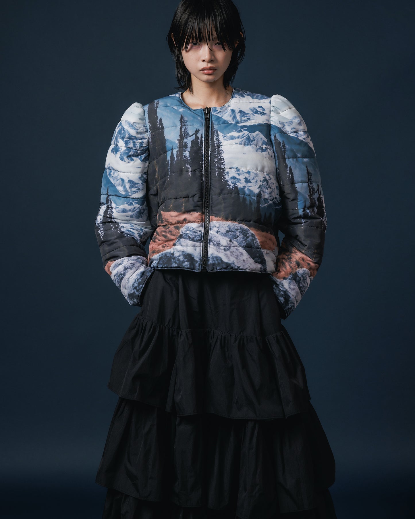 REVERSIBLE PUFFSLEEVE PADDING JACKET (MOUNTAIN x PINK)