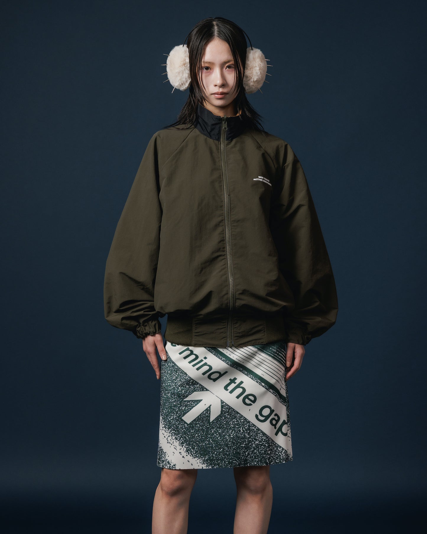 REVERSIBLE SWITCHING BLOUSON & SCARF (MUSTARD  x KHAKI)