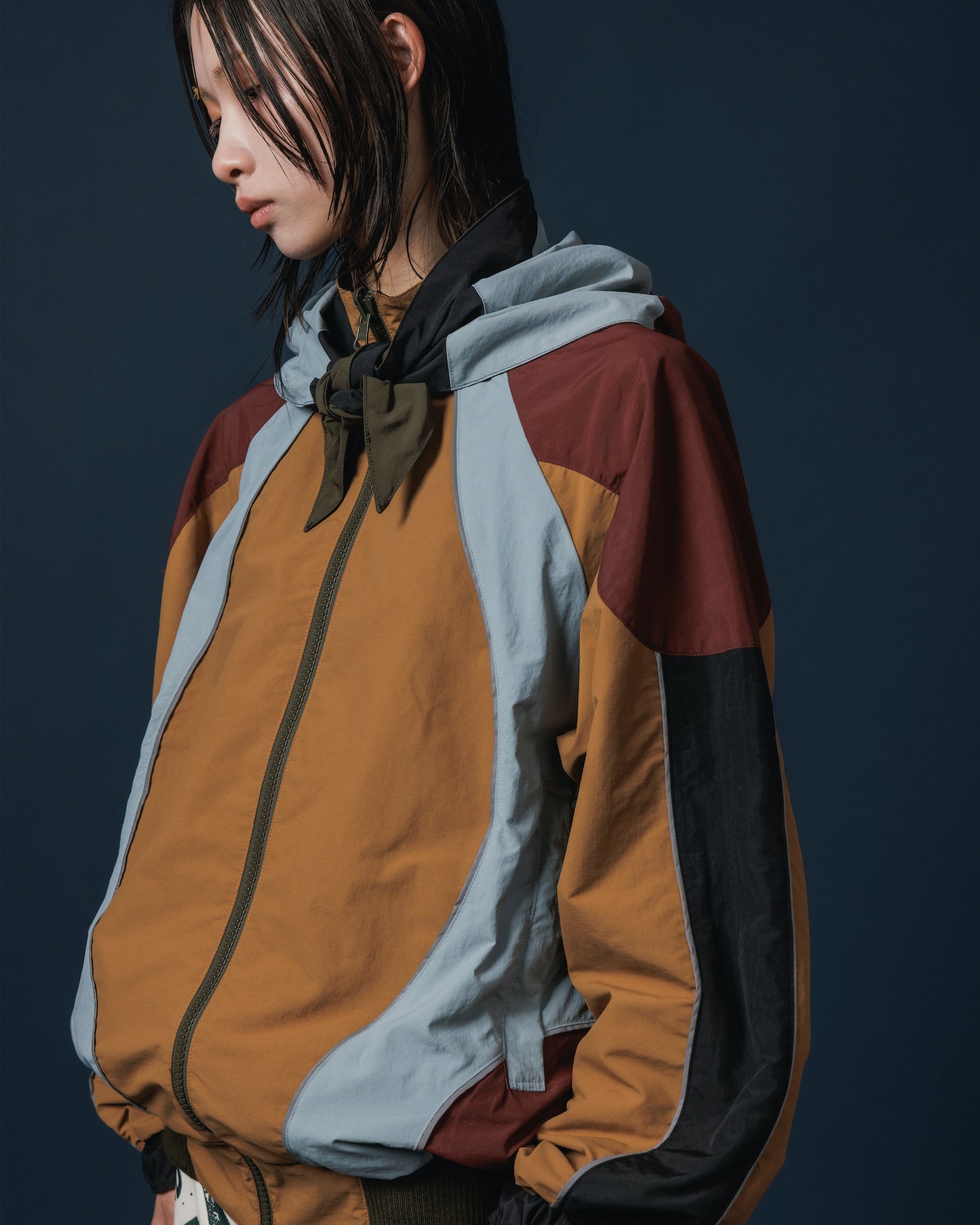 REVERSIBLE SWITCHING BLOUSON & SCARF (MUSTARD  x KHAKI)