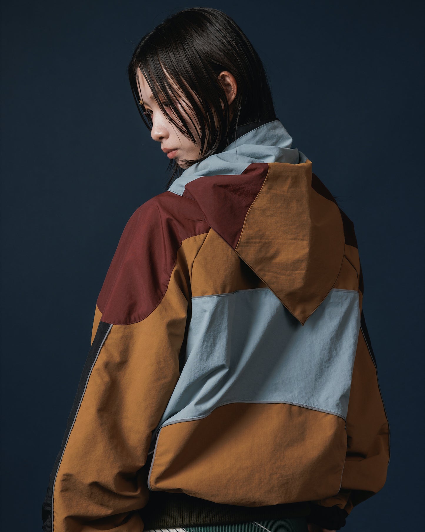 REVERSIBLE SWITCHING BLOUSON & SCARF (MUSTARD  x KHAKI)