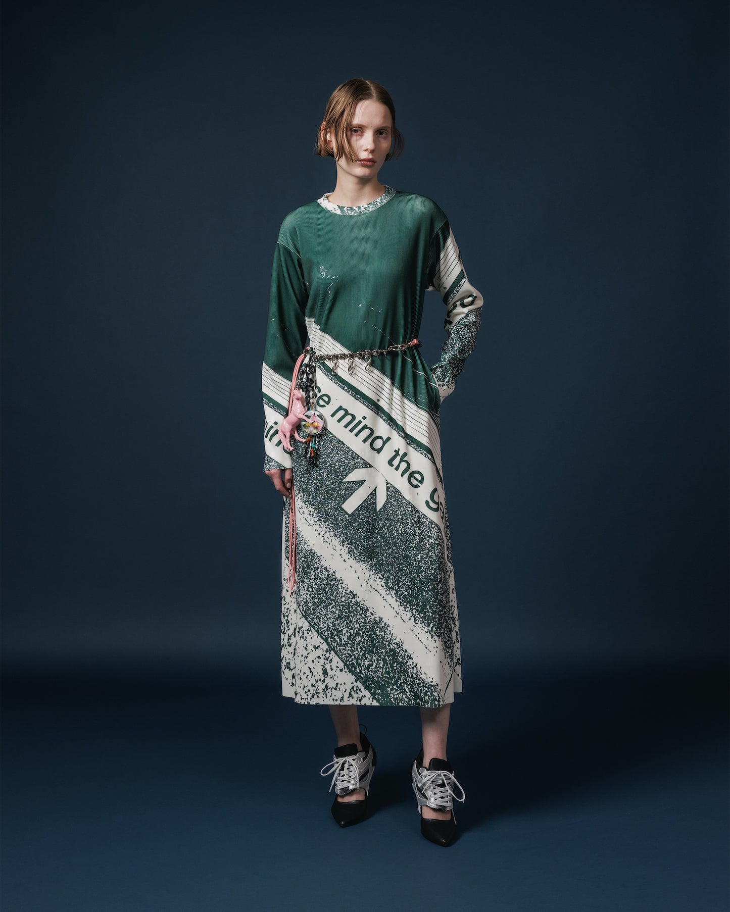 PRINT RIB L/S ONE-PIECE (GREEN)