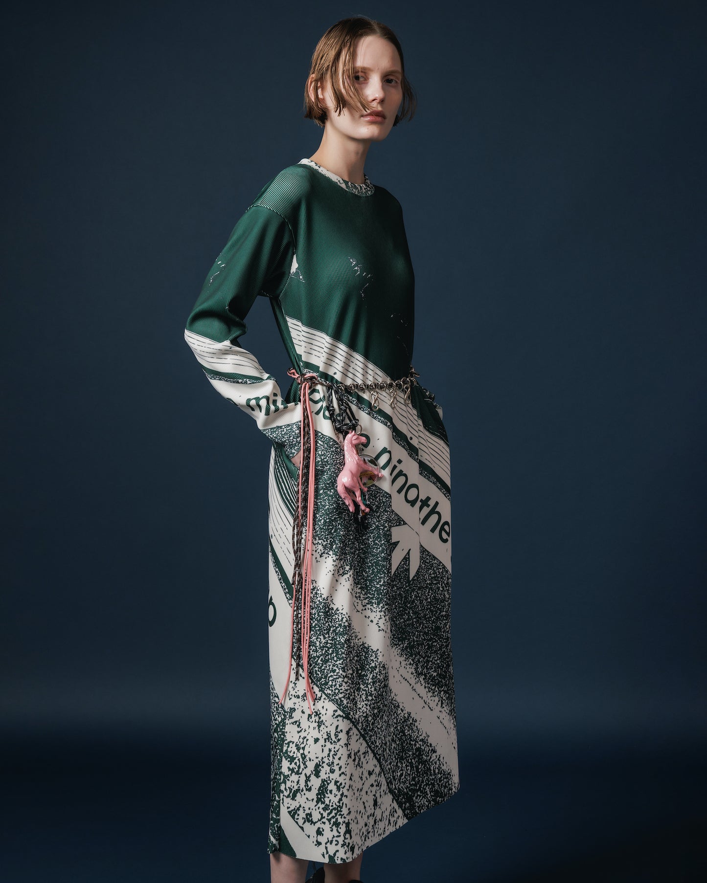 PRINT RIB L/S ONE-PIECE (GREEN)