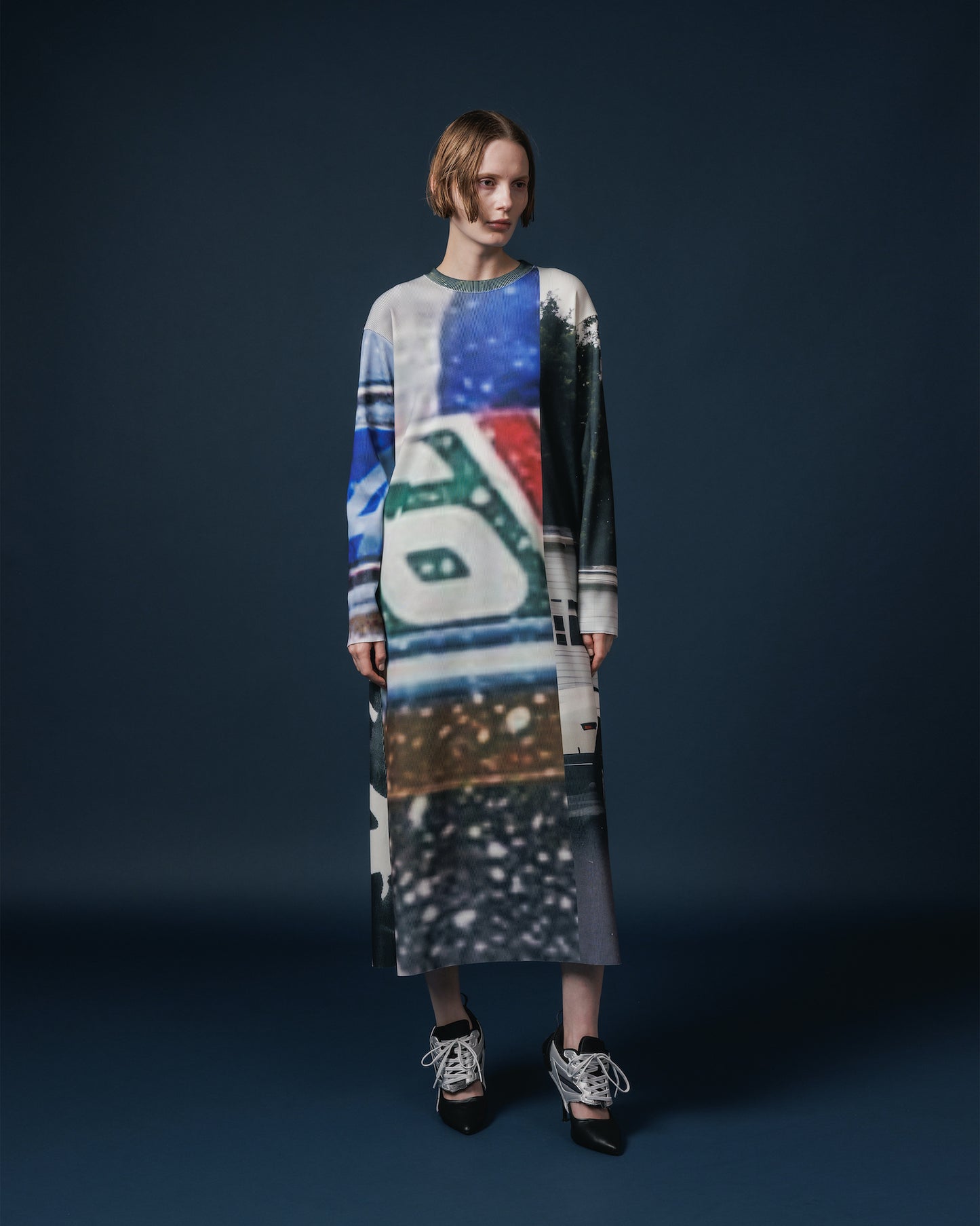 PRINT RIB L/S ONE-PIECE (COLLAGE)