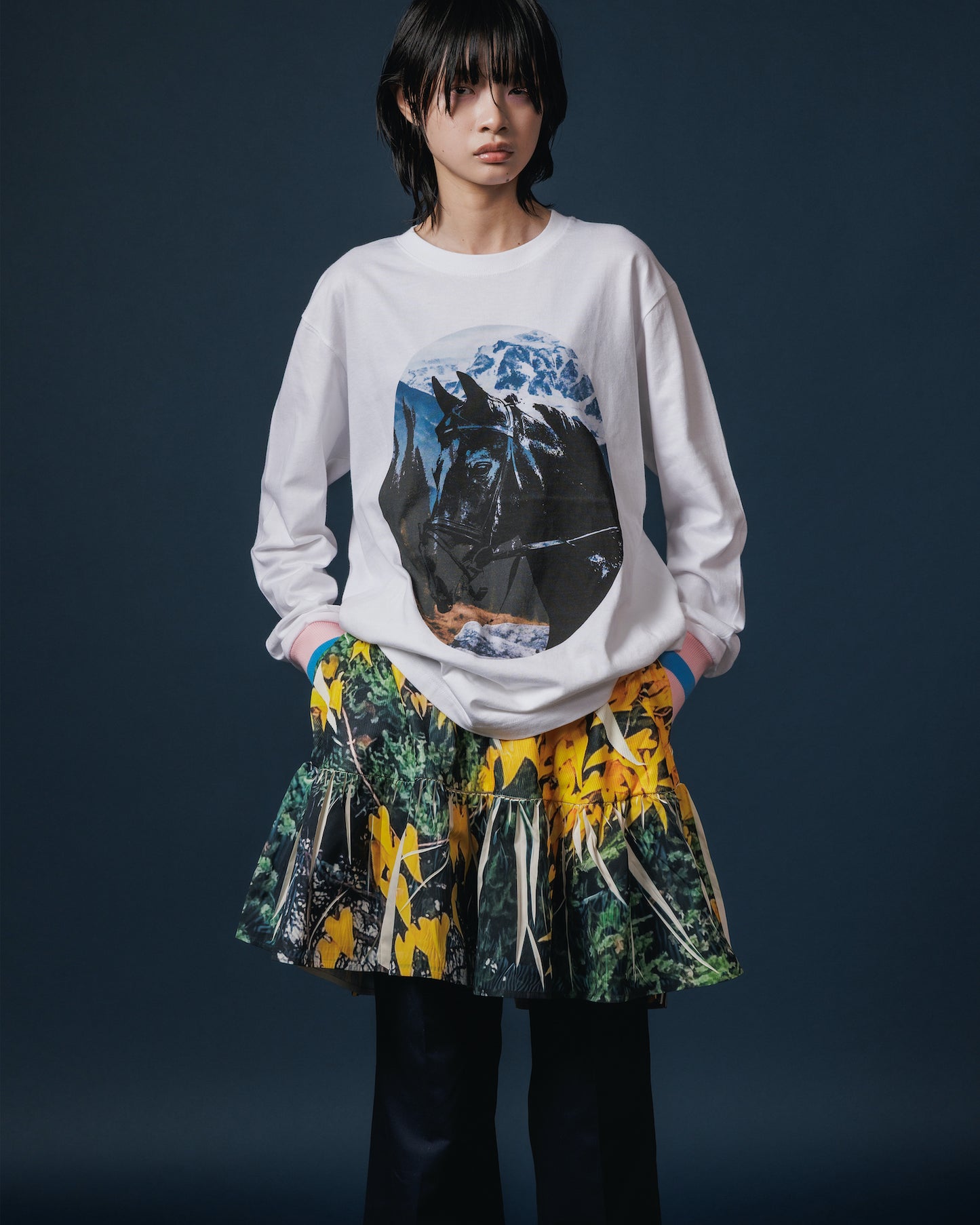 HORSE PRINT L/S T-SHIRT (WHITE)