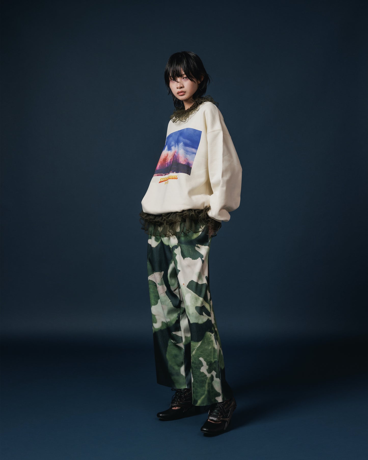 PRINT RIB WIDE PANTS (CAMO)