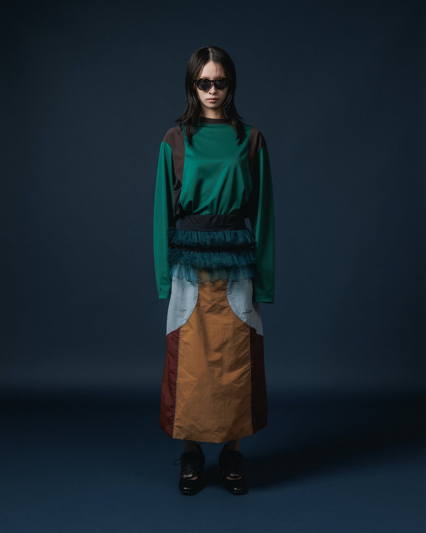 TULLE FRILL BELT (BLACK x GREEN)