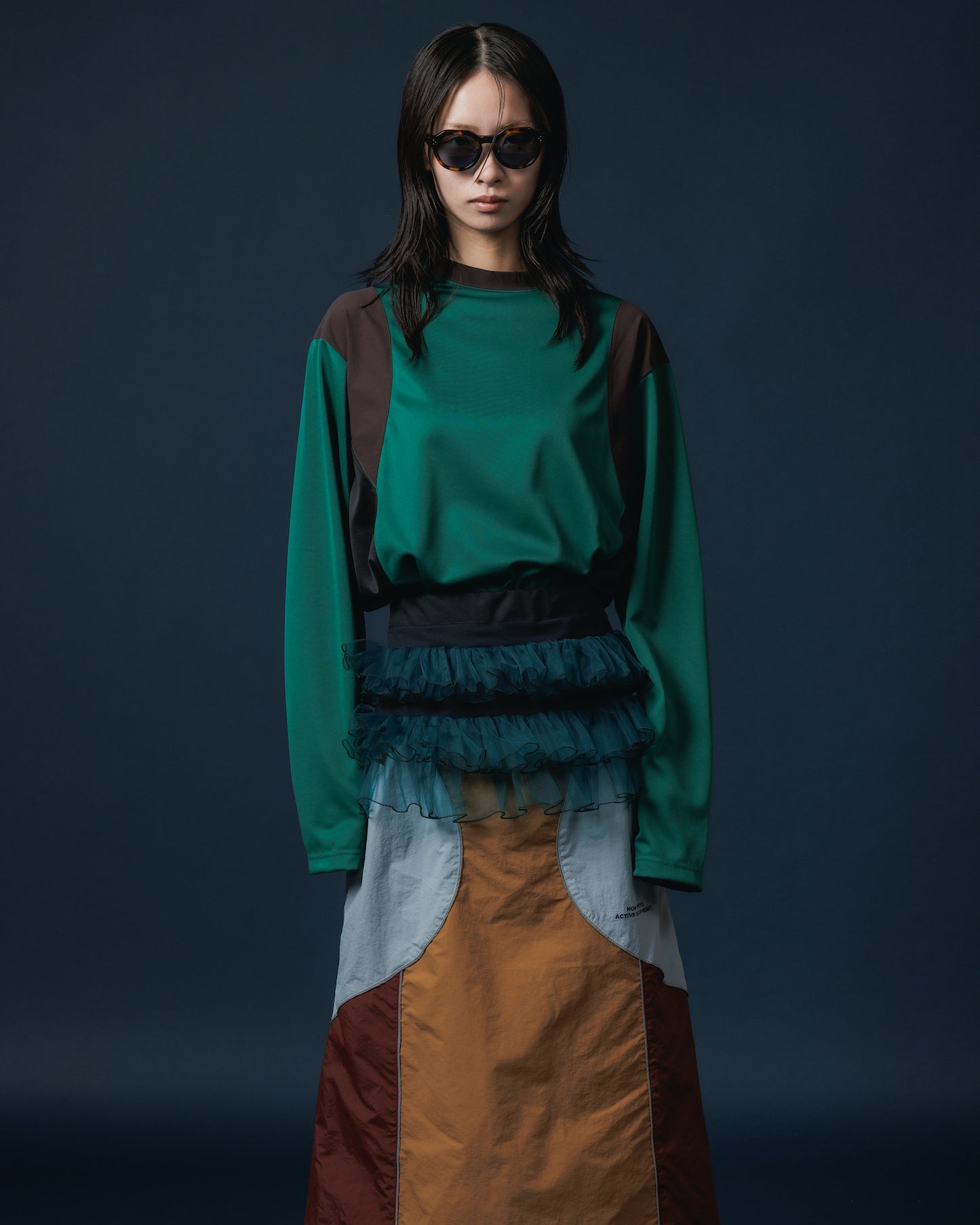 TULLE FRILL BELT (BLACK x GREEN)