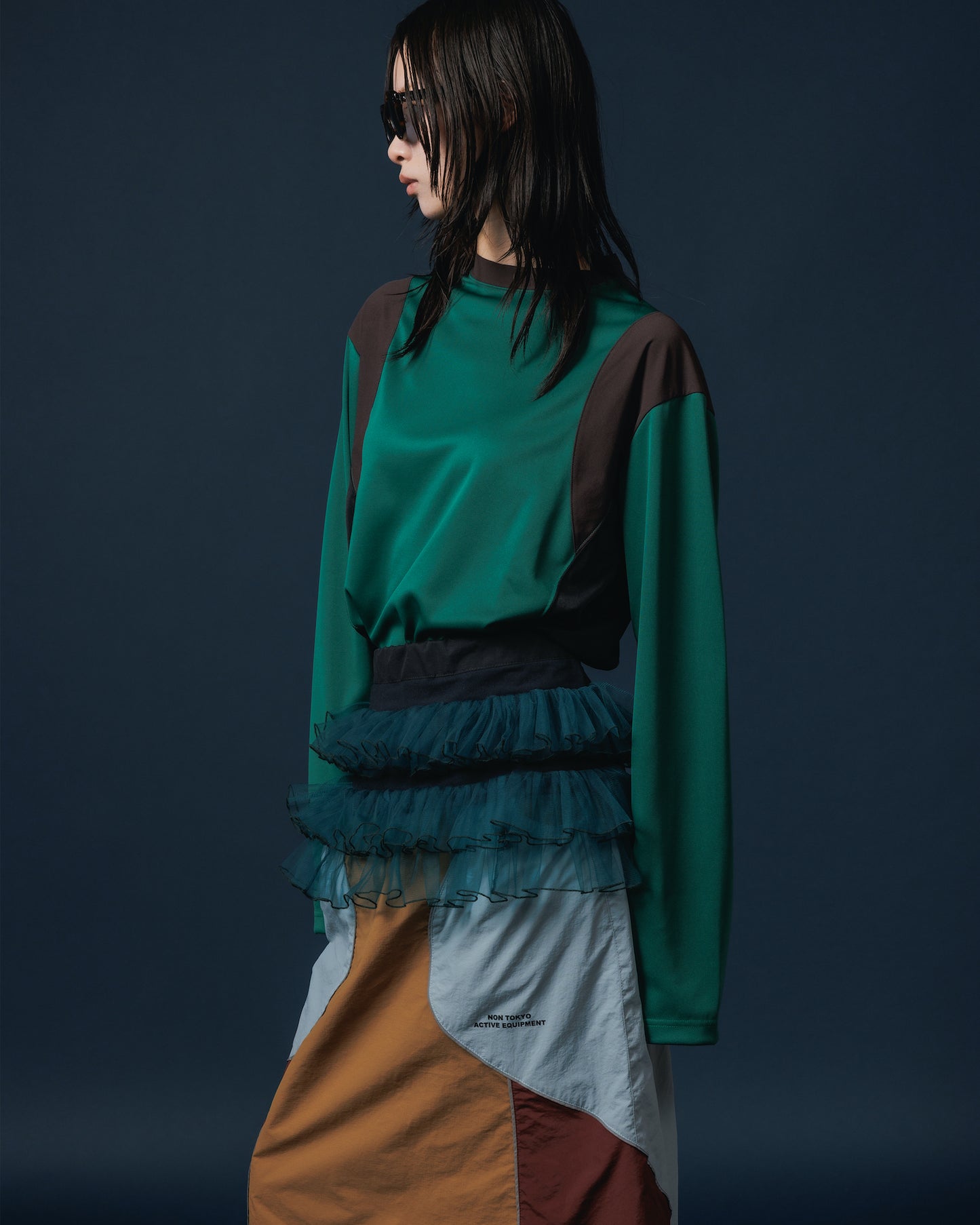 TULLE FRILL BELT (BLACK x GREEN)