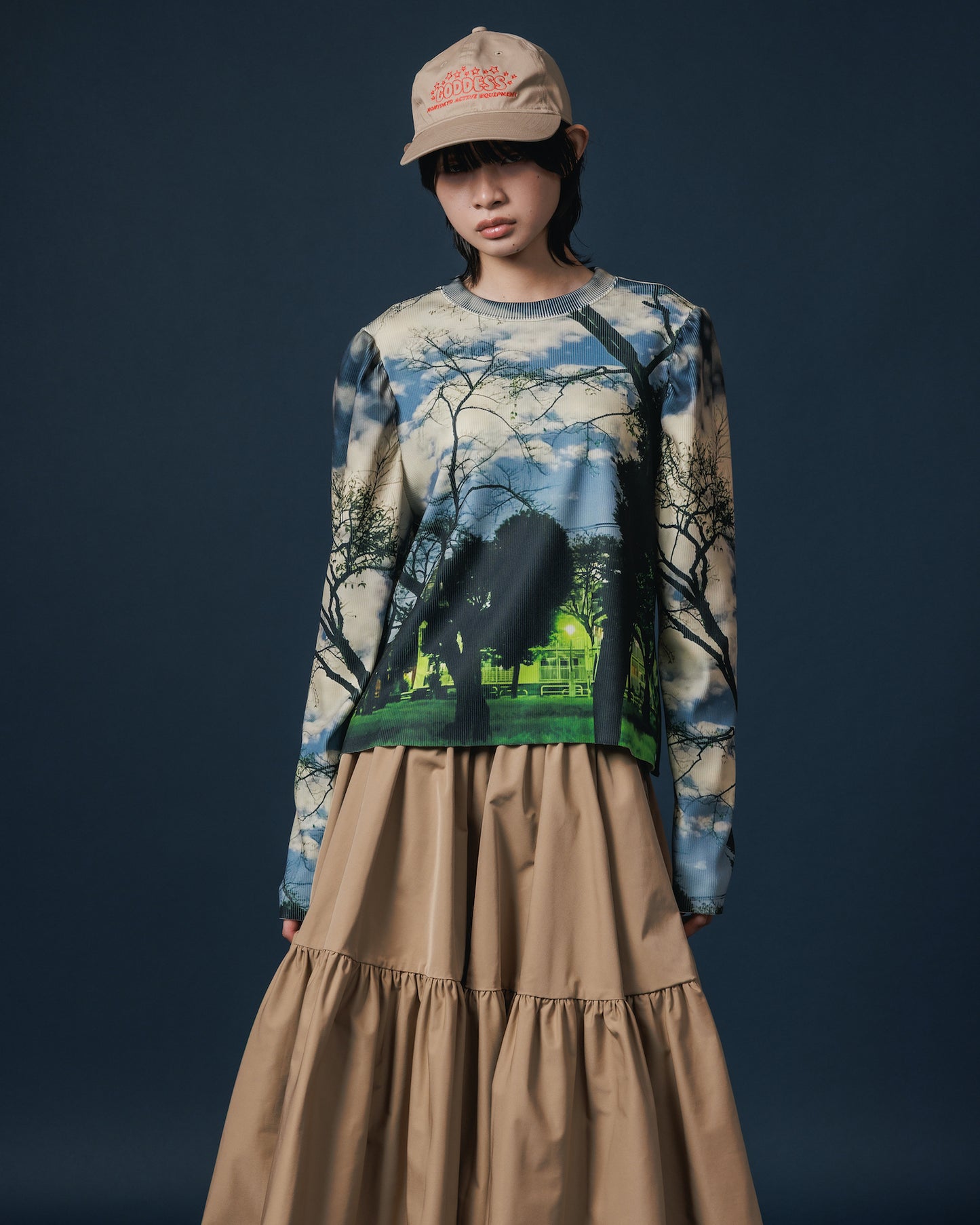 PRINT RIB PUFF SLEEVE C/S (PARK)
