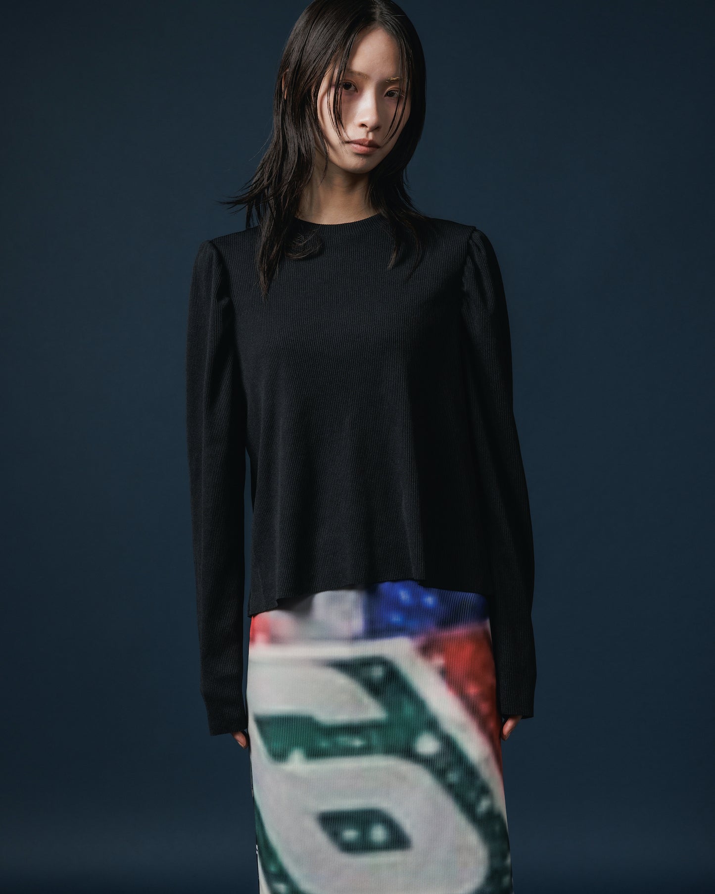 RIB PUFF SLEEVE C/S (BLACK)