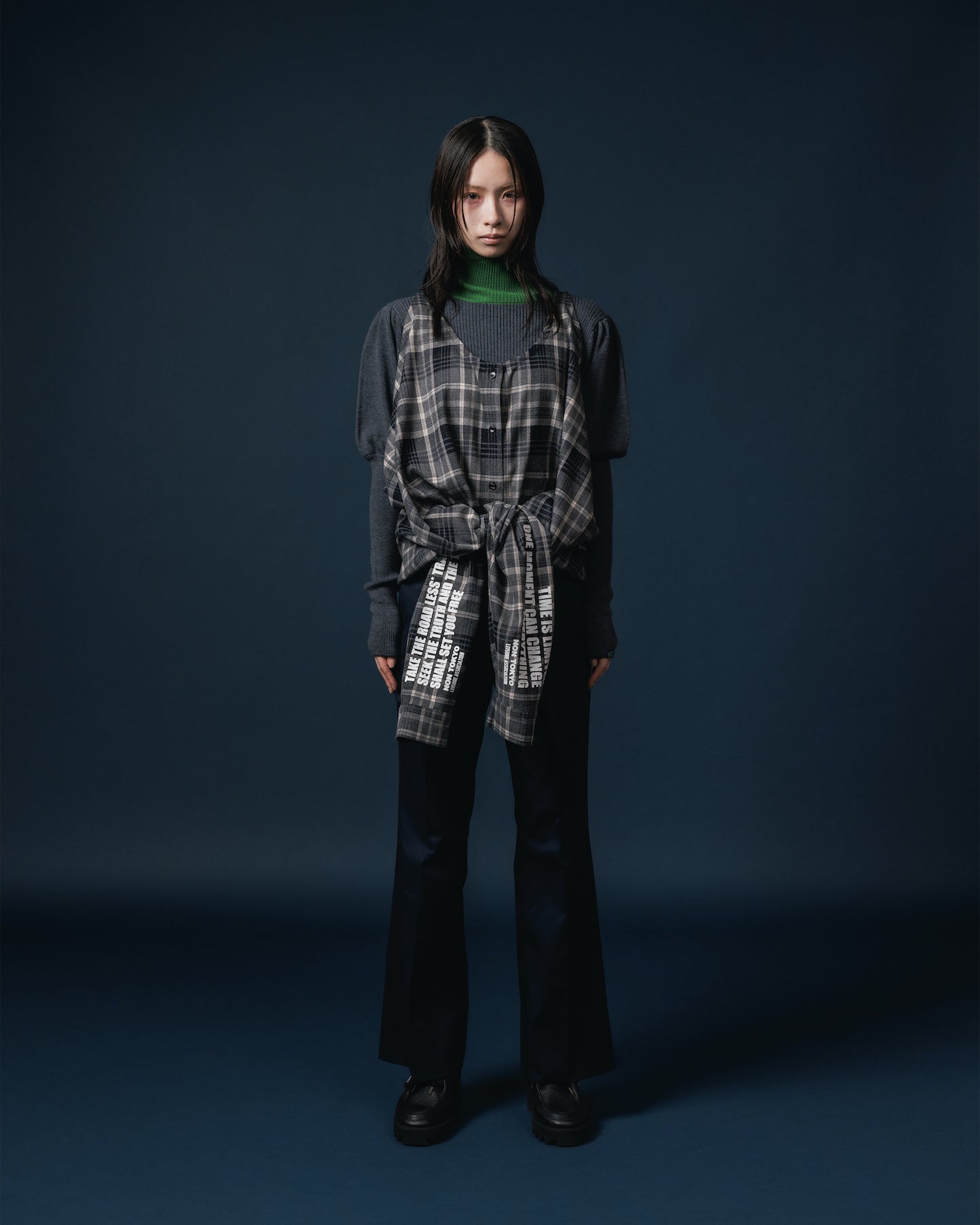 2WAY FLANNEL CHECK SHIRT (BLACK)