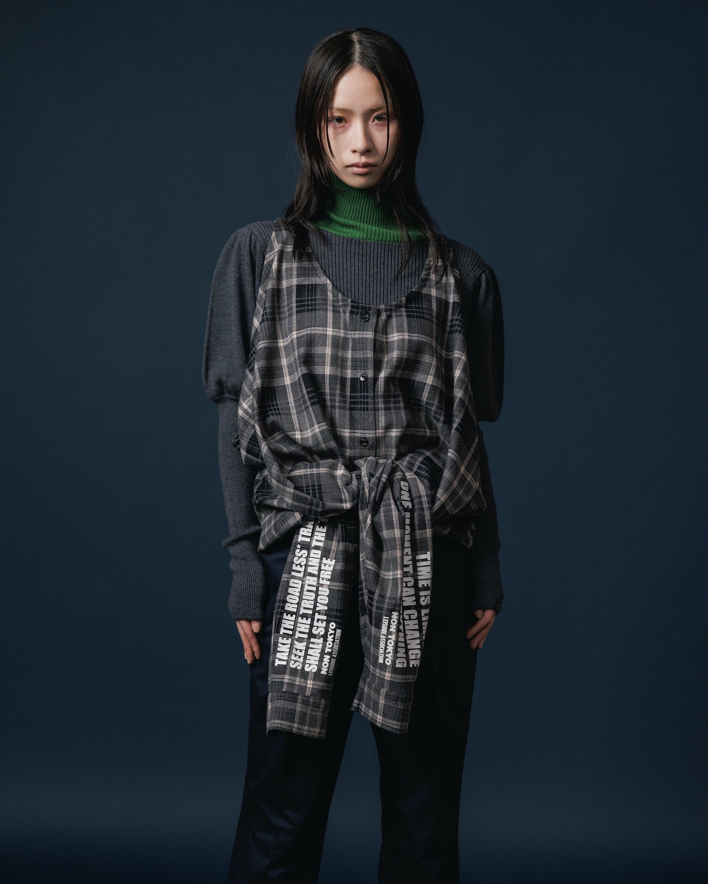2WAY FLANNEL CHECK SHIRT (BLACK)
