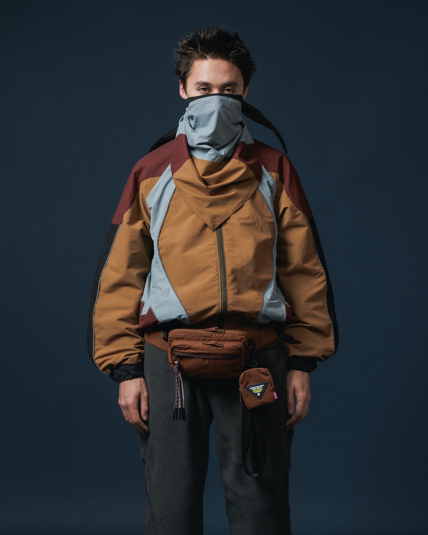 REVERSIBLE SWITCHING BLOUSON & SCARF (MUSTARD  x KHAKI)