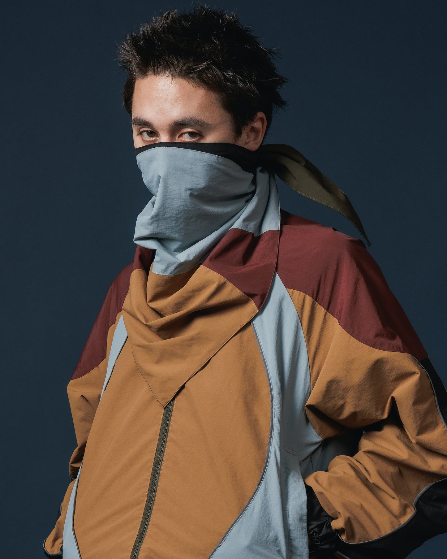 REVERSIBLE SWITCHING BLOUSON & SCARF (MUSTARD  x KHAKI)