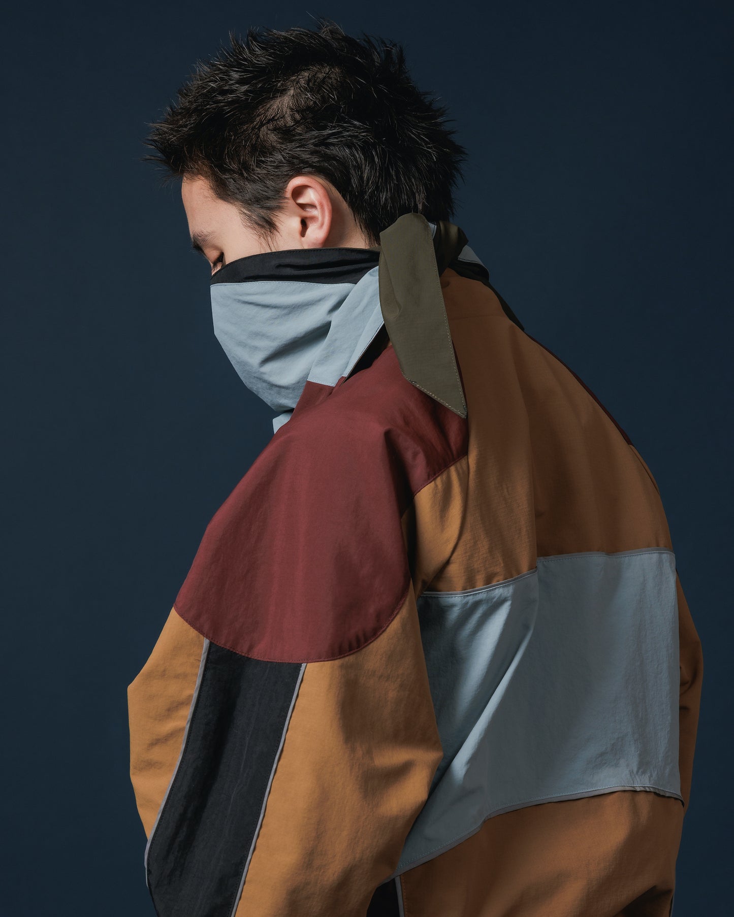 REVERSIBLE SWITCHING BLOUSON & SCARF (MUSTARD  x KHAKI)