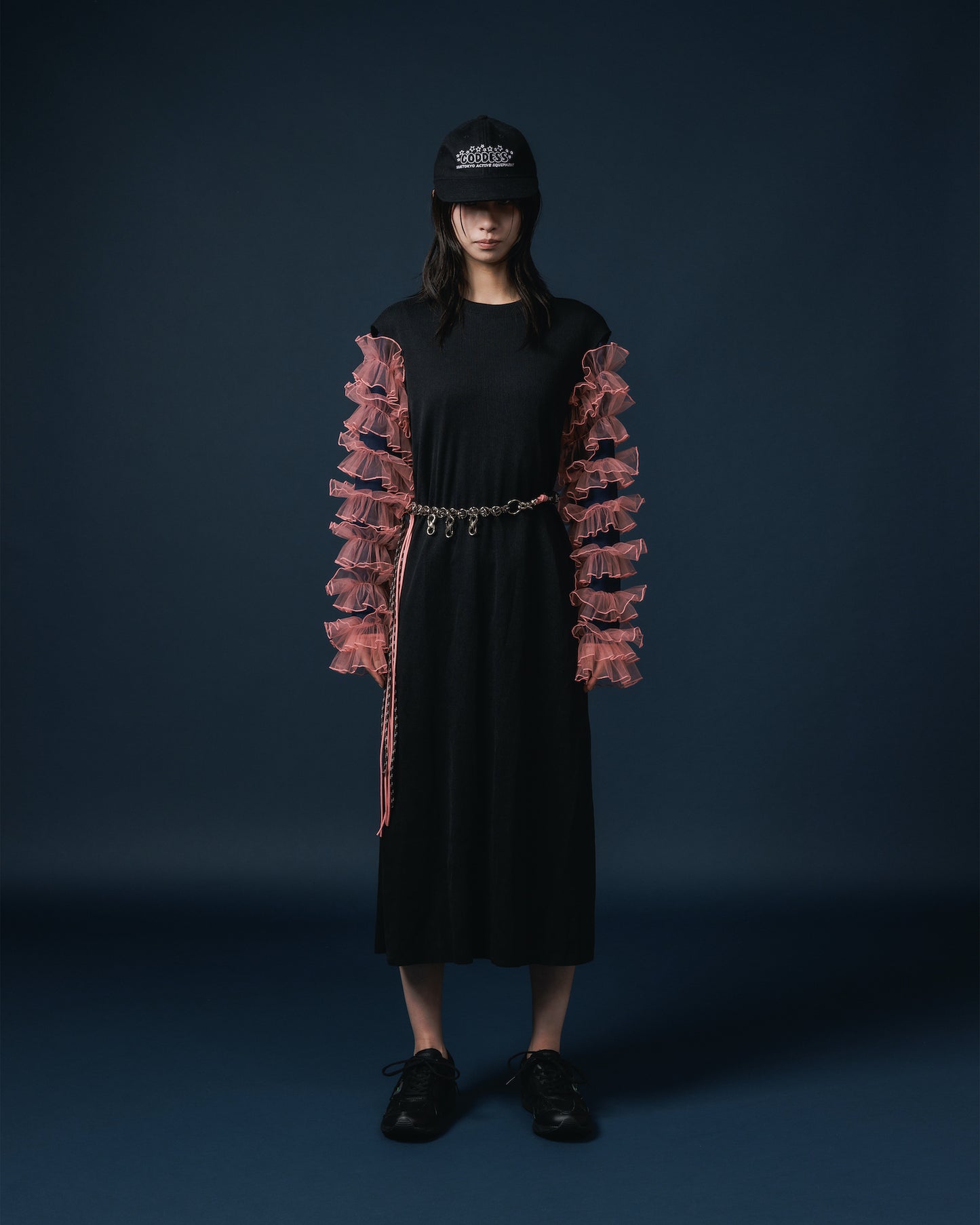 FRILL SLEEVE C/S (NAVY x PINK)