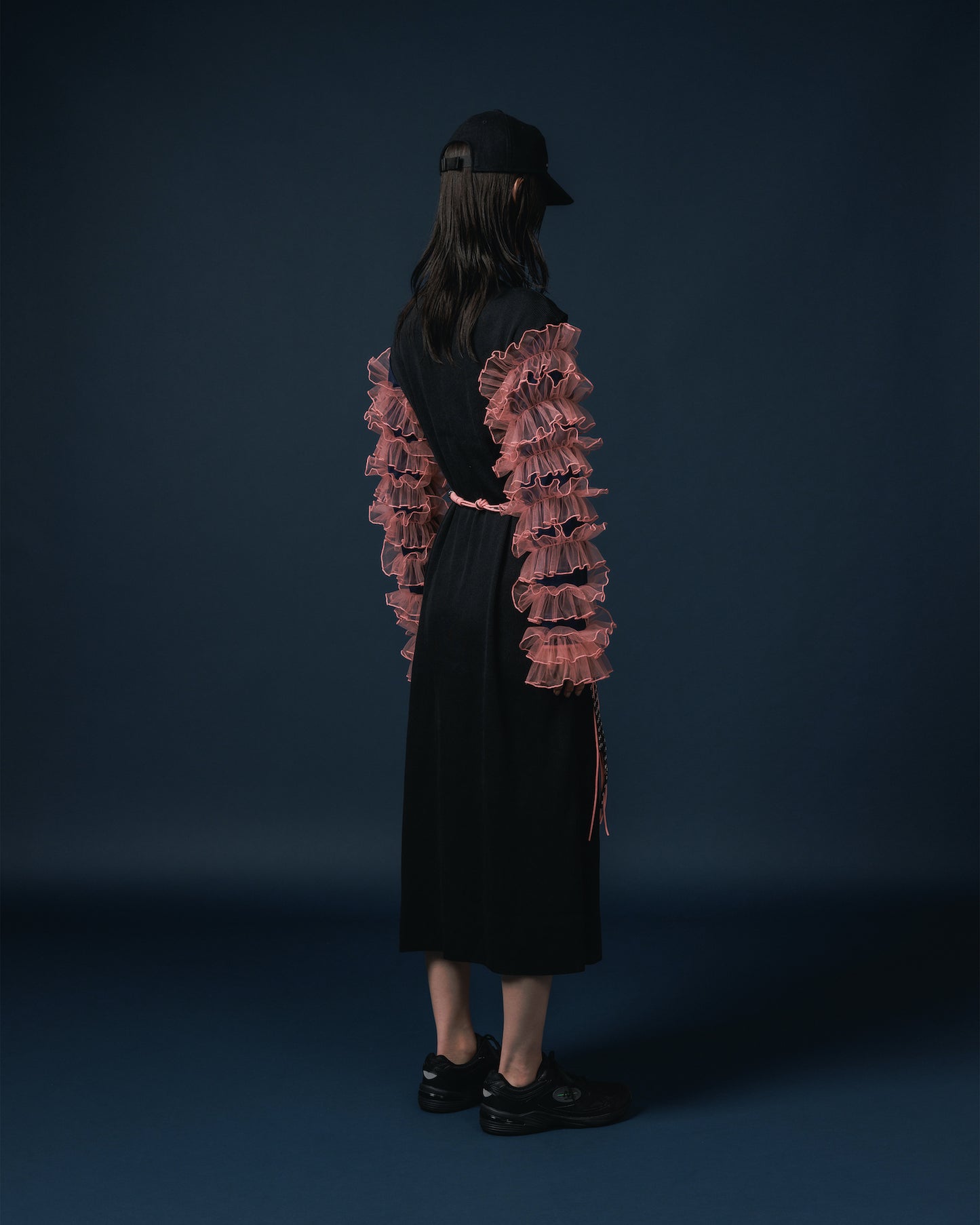 FRILL SLEEVE C/S (NAVY x PINK)