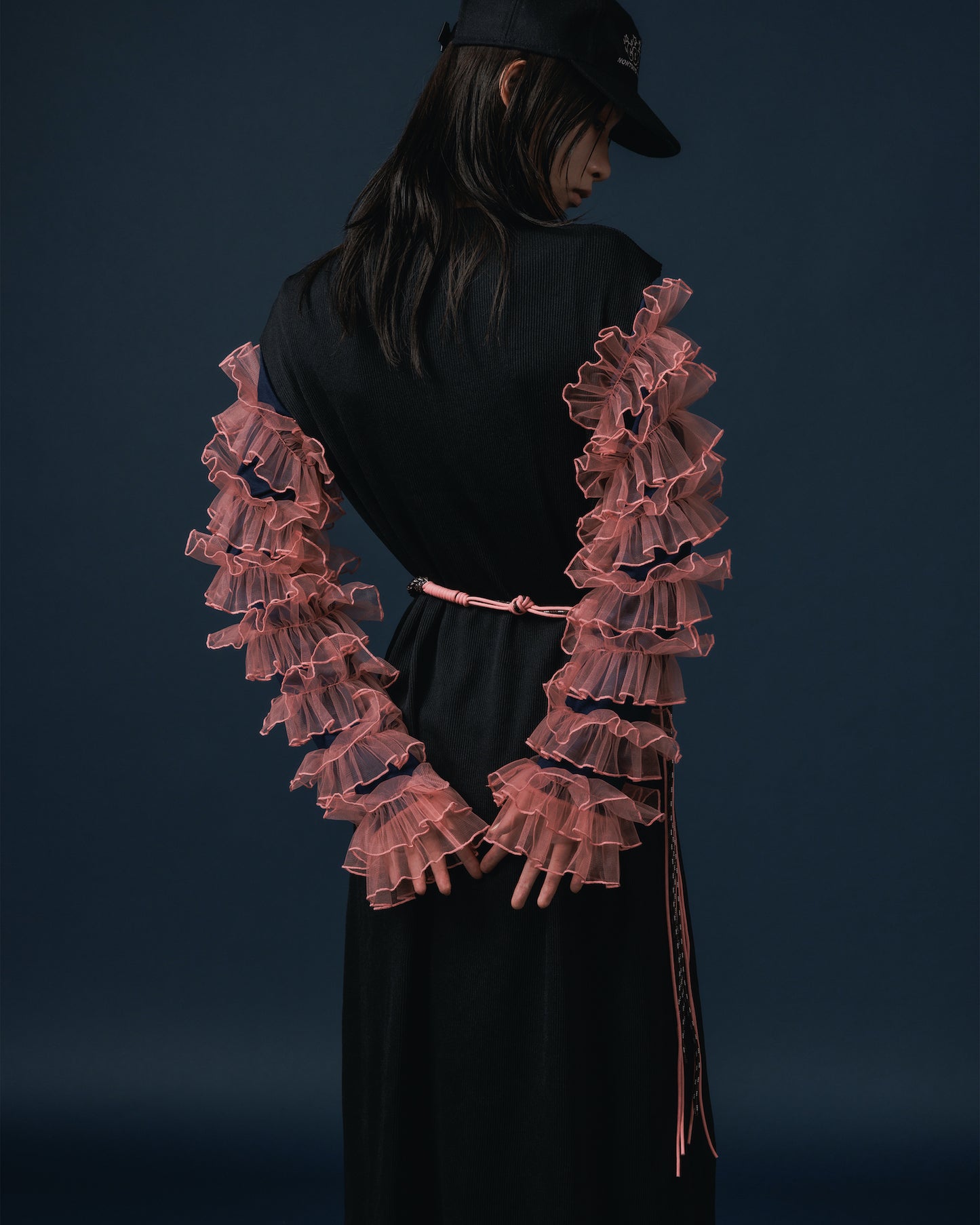FRILL SLEEVE C/S (NAVY x PINK)
