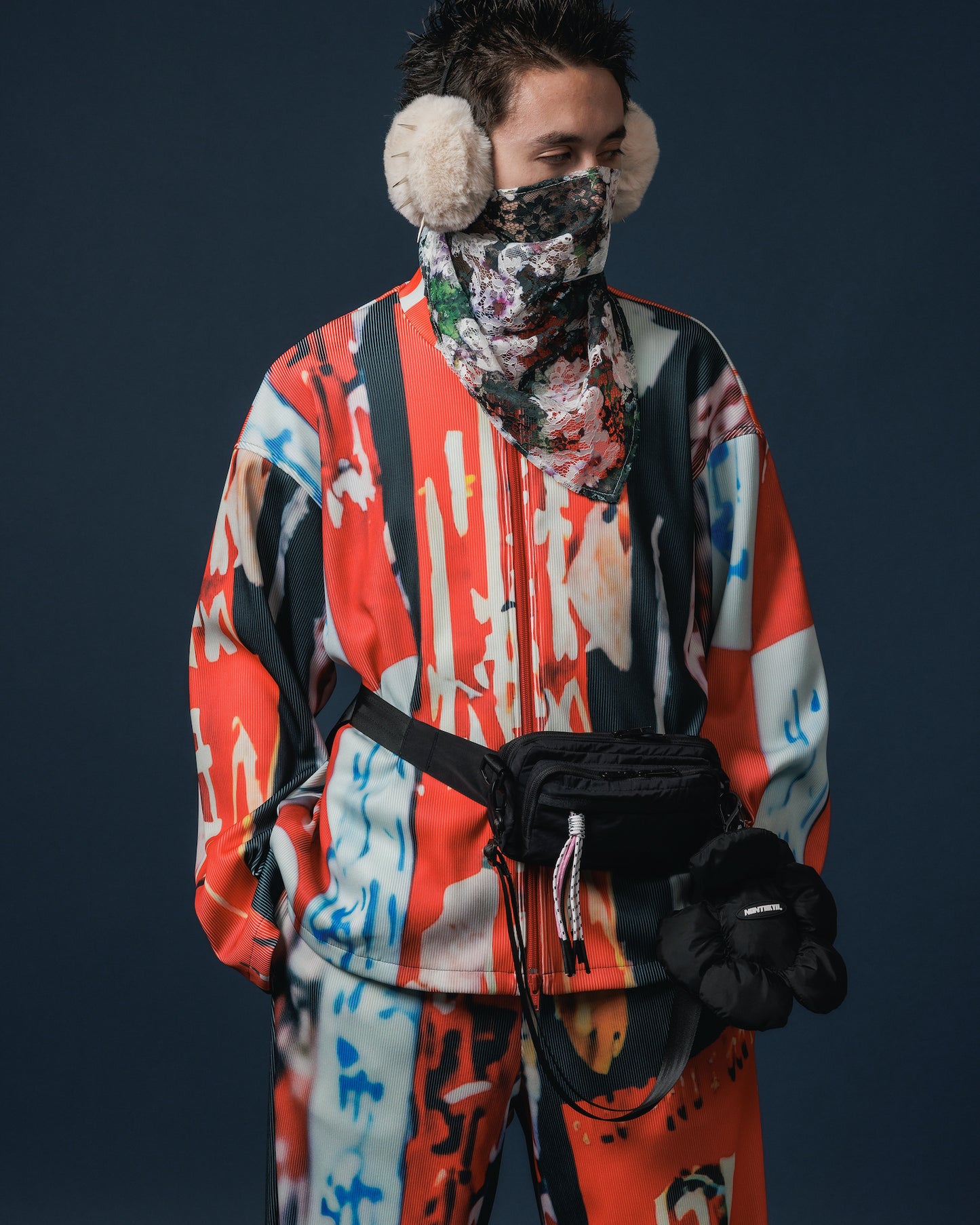 PRINT RIB ZIP-UP BLOUSON (COLLAGE)
