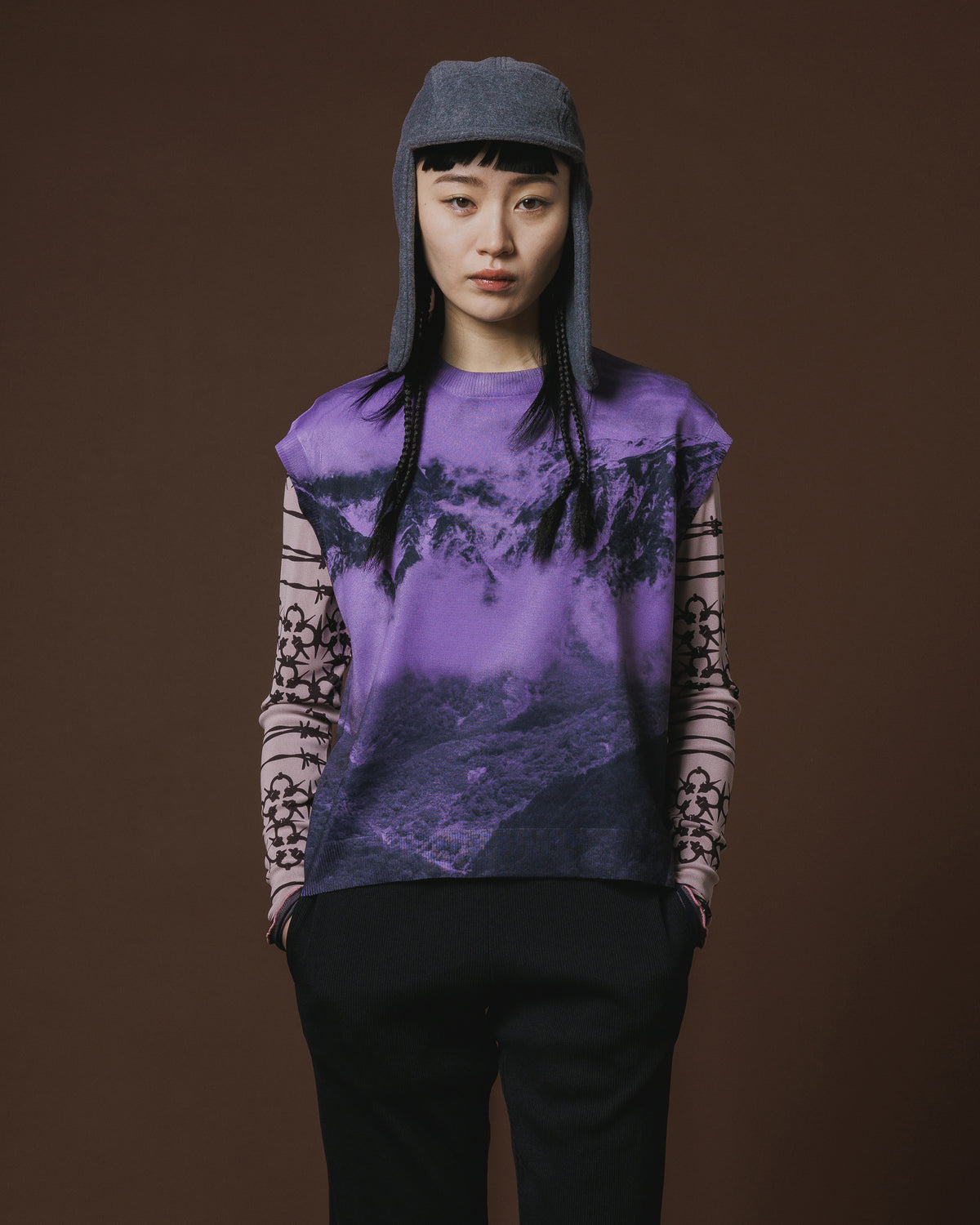 PRINT KNIT PULLOVER VEST (PURPLE)