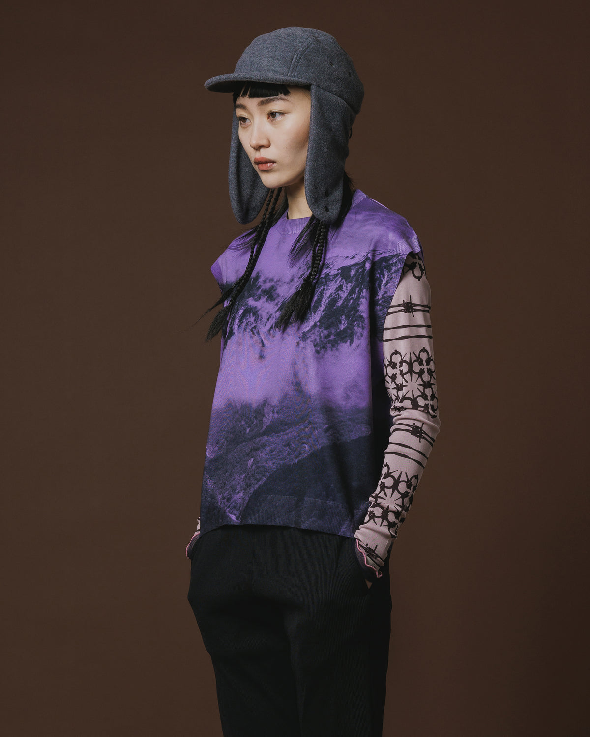 PRINT KNIT PULLOVER VEST (PURPLE)