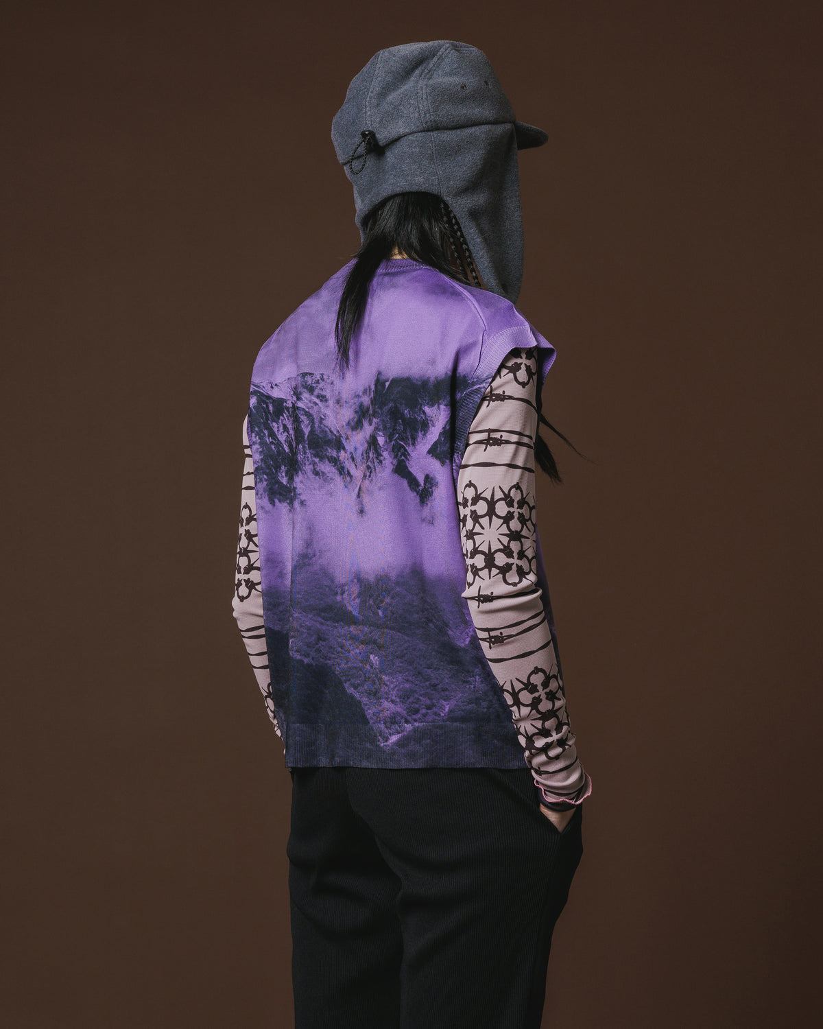 PRINT KNIT PULLOVER VEST (PURPLE)
