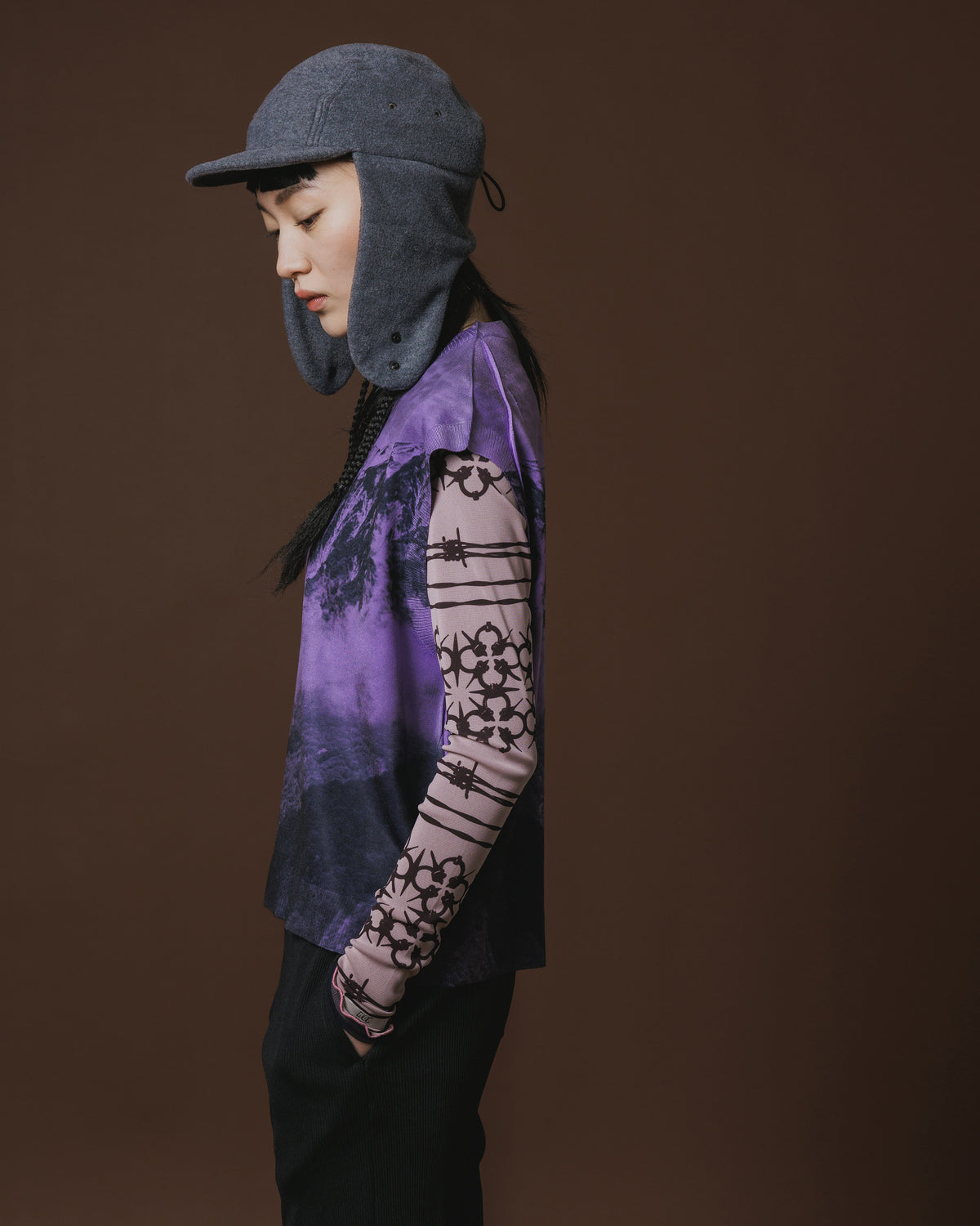 PRINT KNIT PULLOVER VEST (PURPLE)