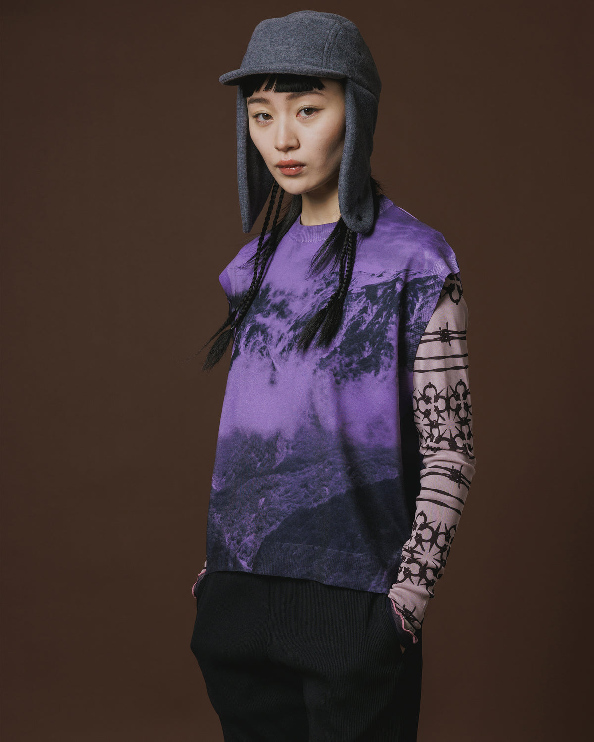 PRINT KNIT PULLOVER VEST (PURPLE)