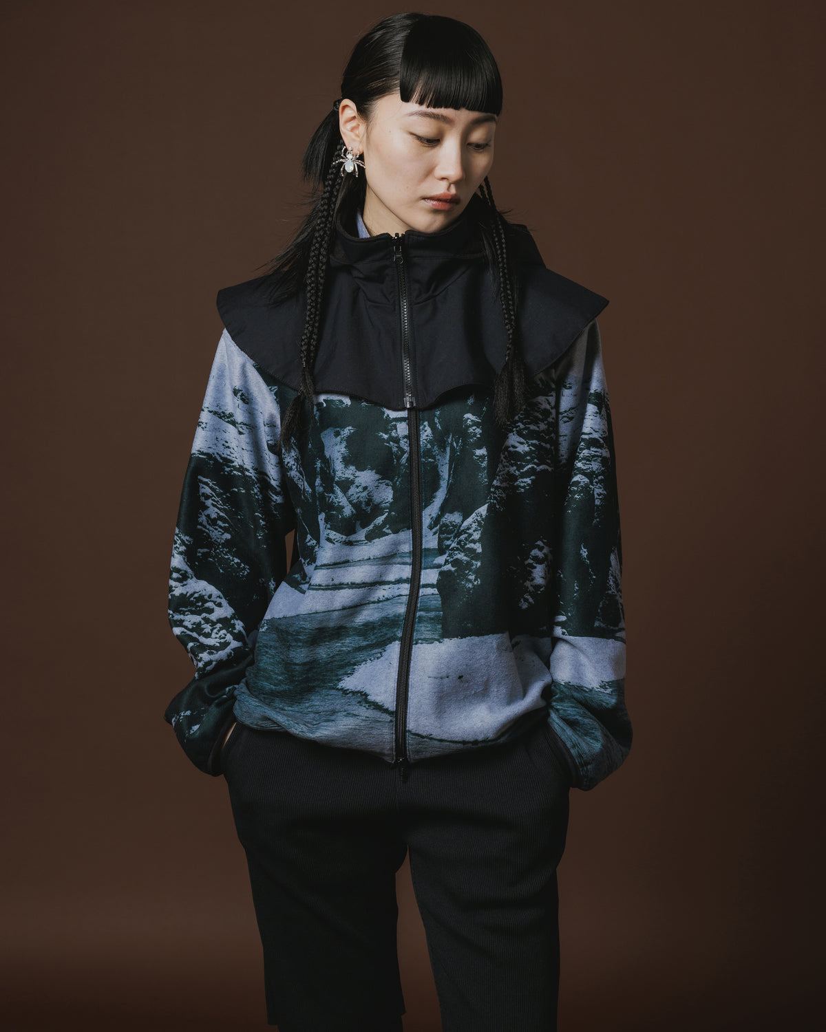 PRINT FLEECE BLOUSON (GRAY)