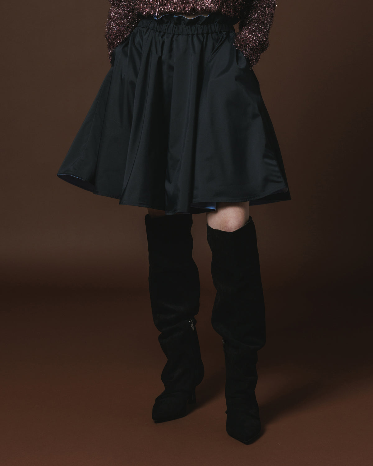 REVERSIBLE GATHER SKIRT (L.BLUE x BLACK )