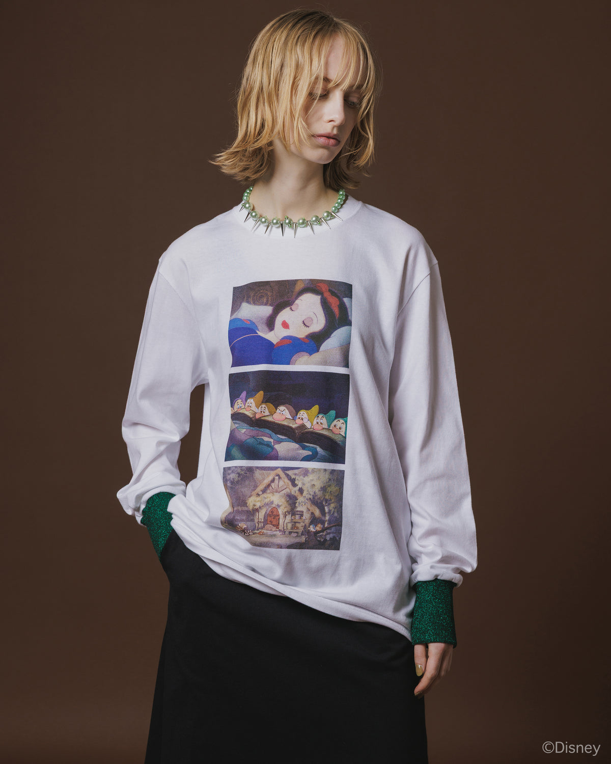 【Disney collection】PRINT L/S T-SHIRT / SNOW WHITE (WHITE)