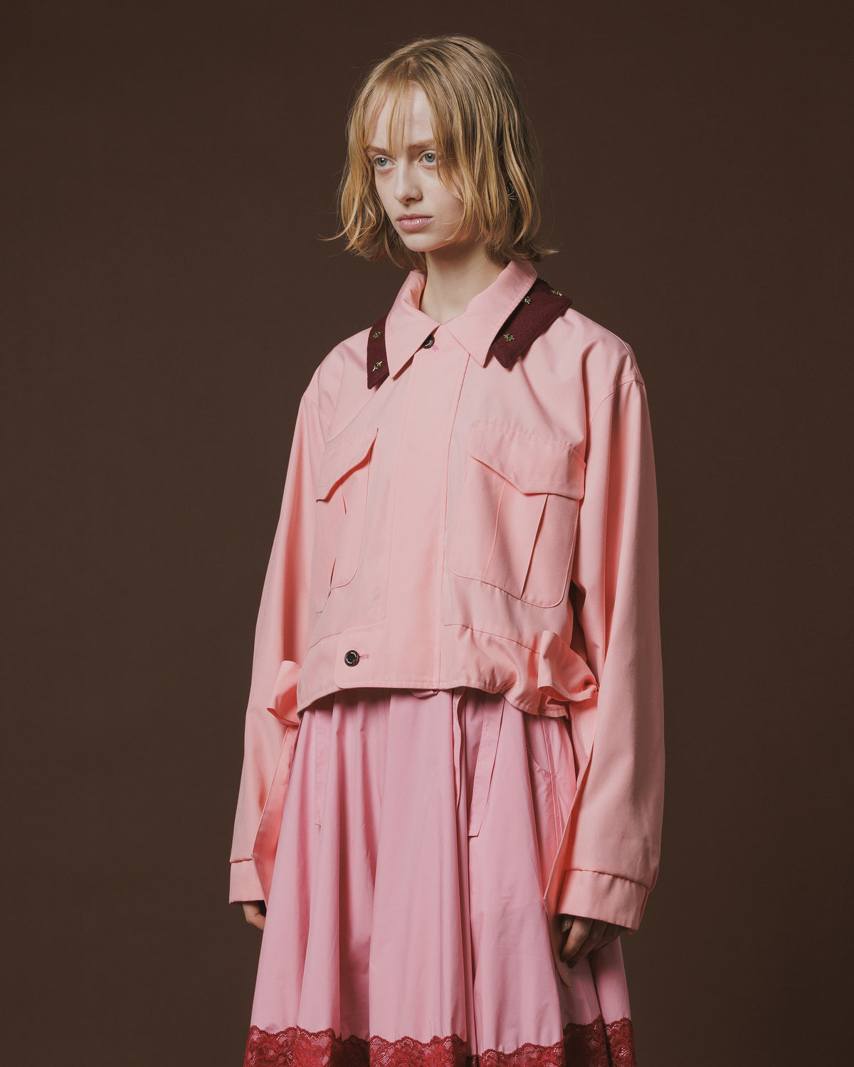 REVERSIBLE RIBBON JACKET (PINK x IVORY)