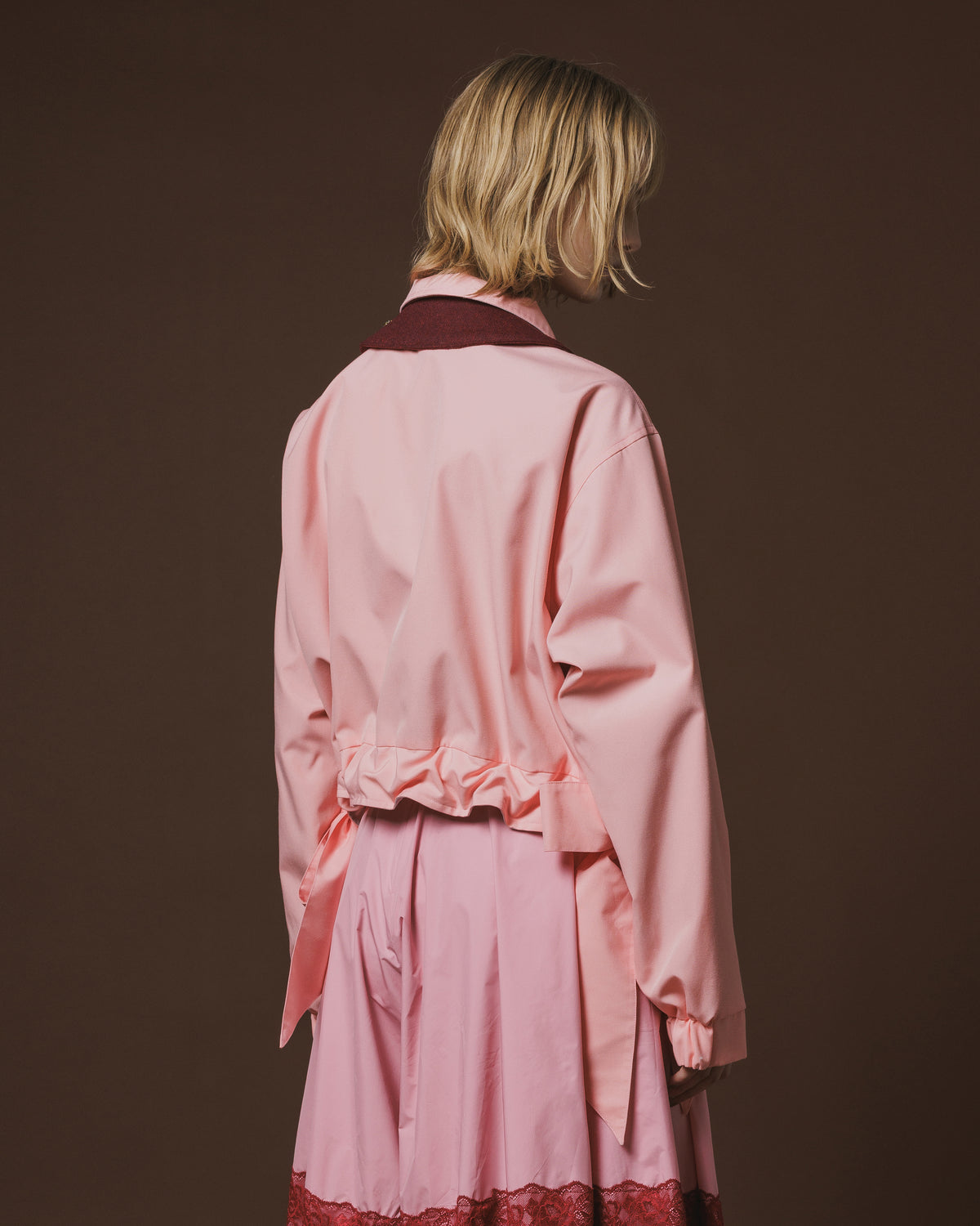 REVERSIBLE RIBBON JACKET (PINK x IVORY)