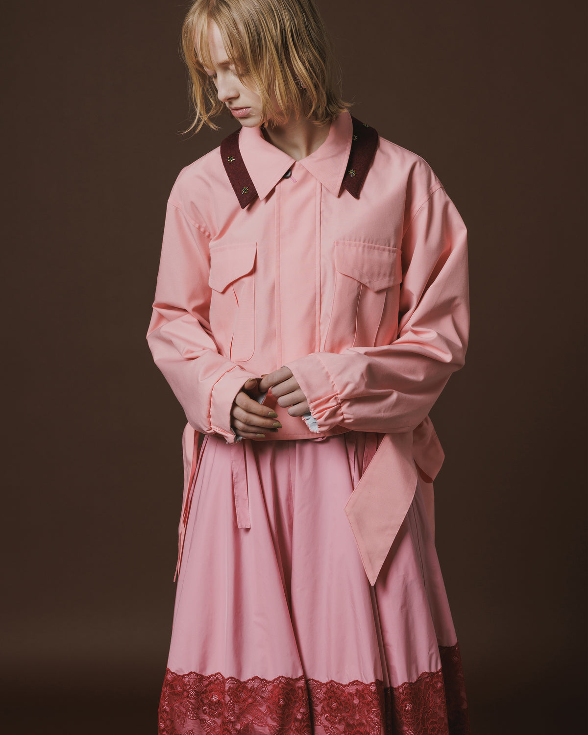 REVERSIBLE RIBBON JACKET (PINK x IVORY)