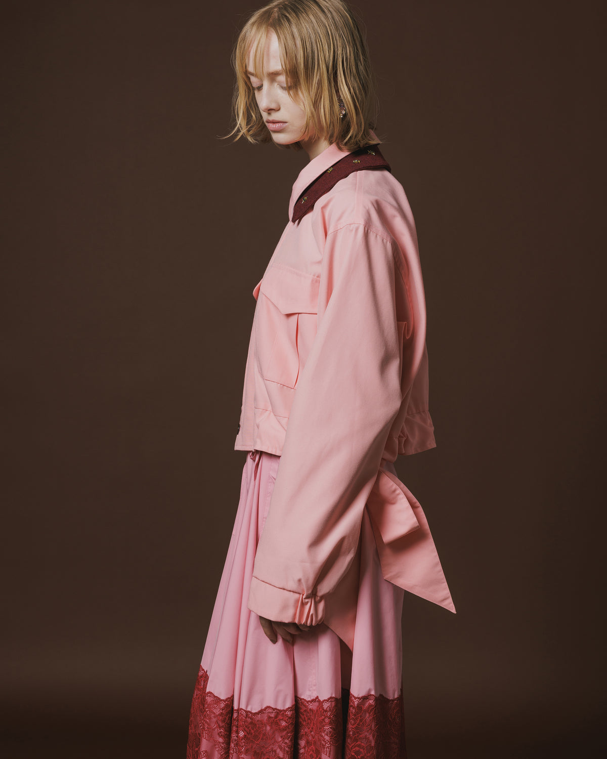 REVERSIBLE RIBBON JACKET (PINK x IVORY)