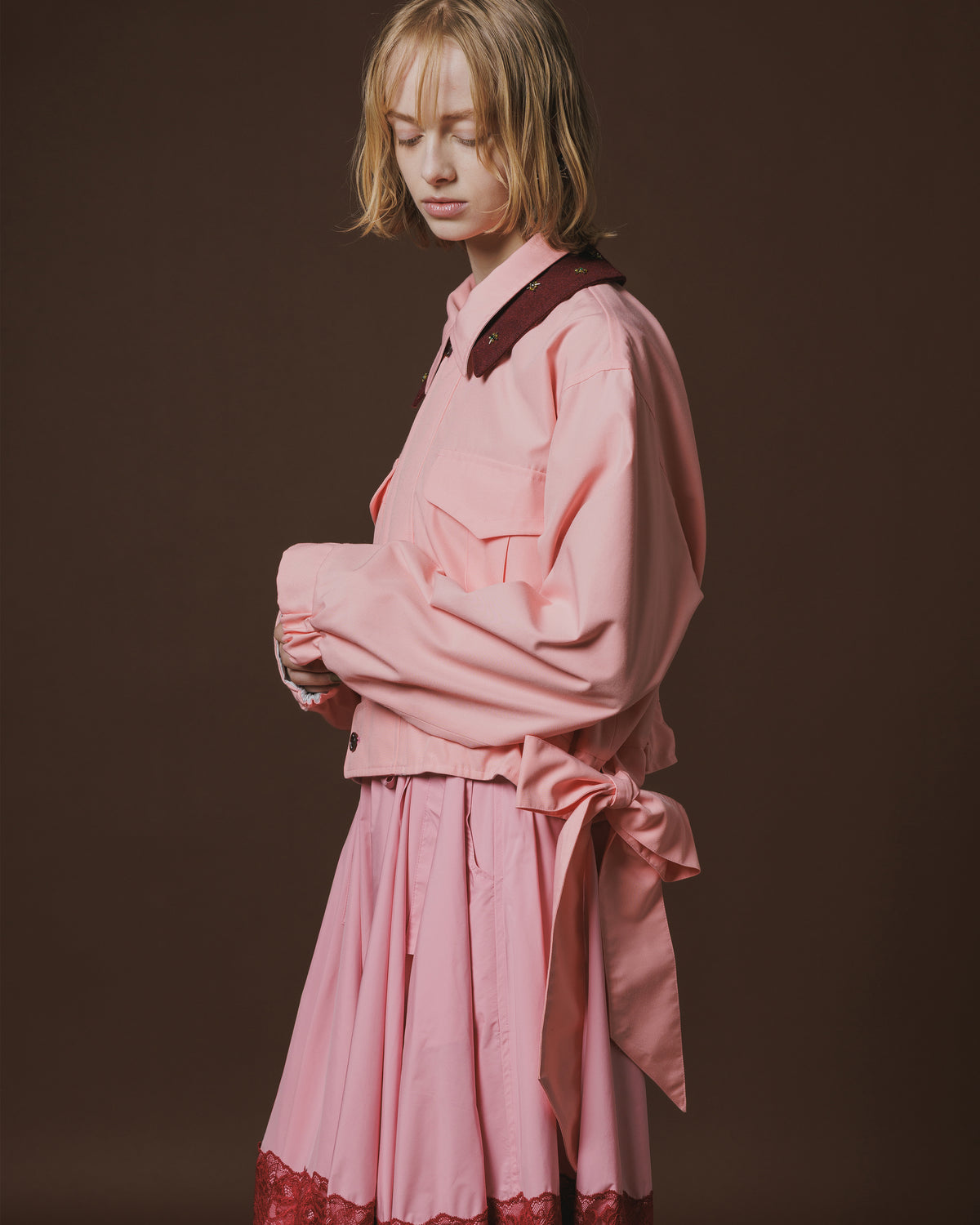 REVERSIBLE RIBBON JACKET (PINK x IVORY)