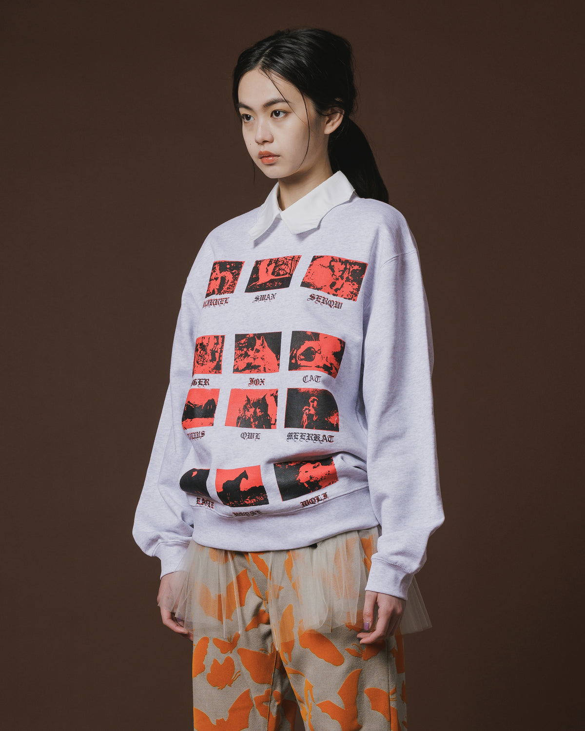 PRINT PULLOVER SWEAT / ANIMAL (GRAY)