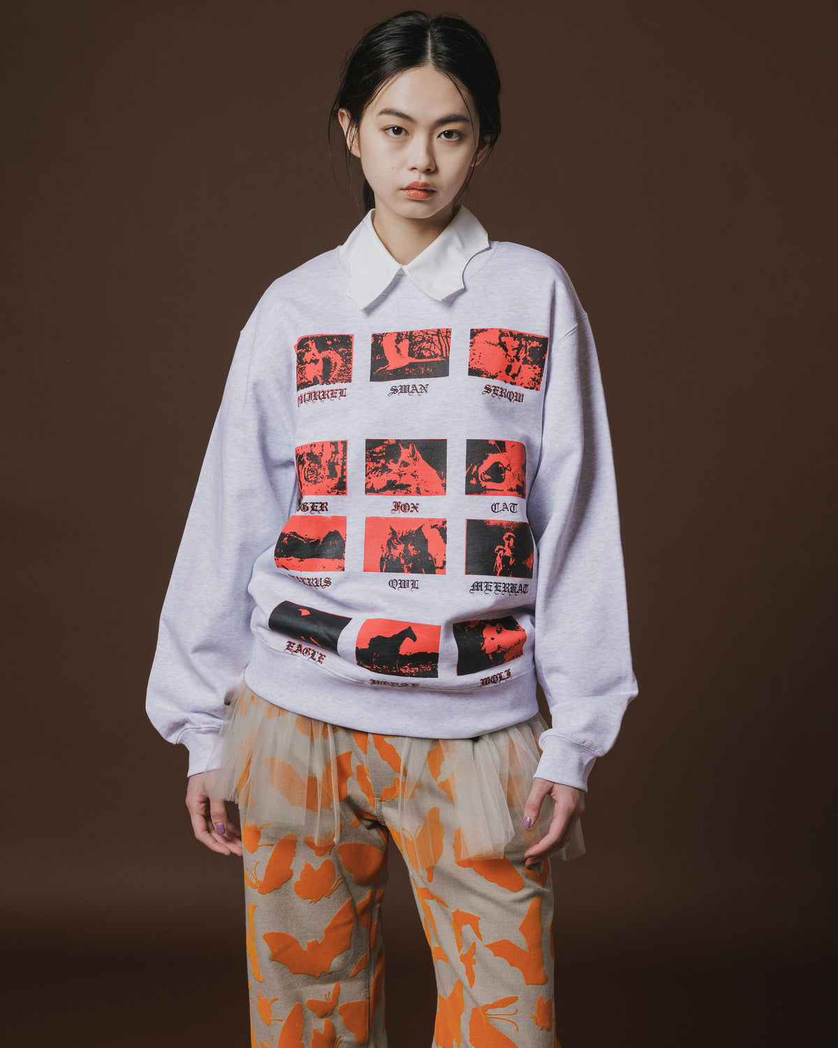 PRINT PULLOVER SWEAT / ANIMAL (GRAY)
