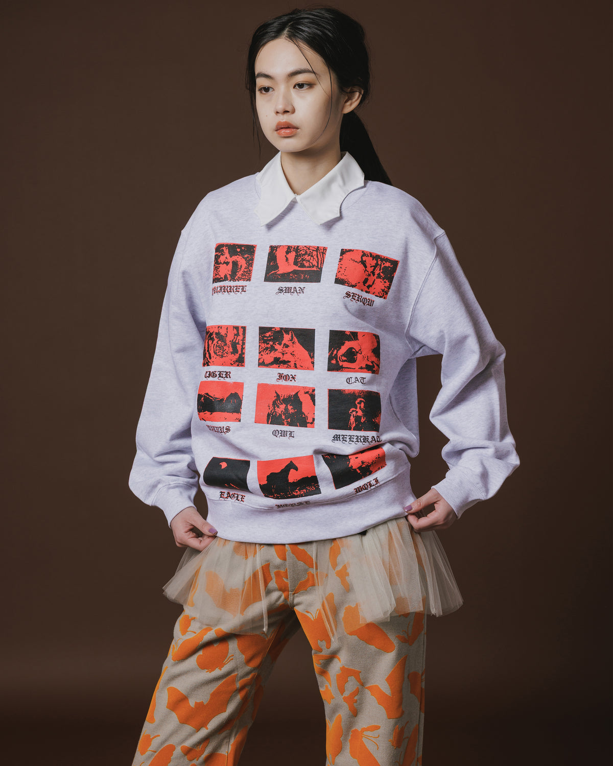 PRINT PULLOVER SWEAT / ANIMAL (GRAY)