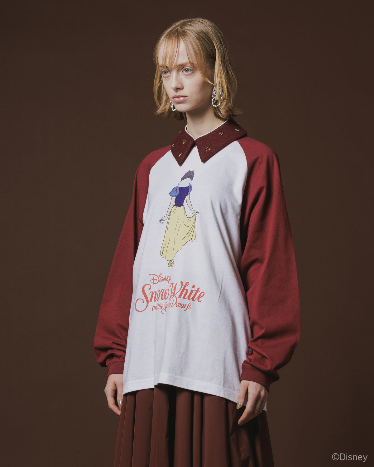 【Disney collection】PRINT RAGLAN T-SHIRT / SNOW WHITE (WHITE x WINE)