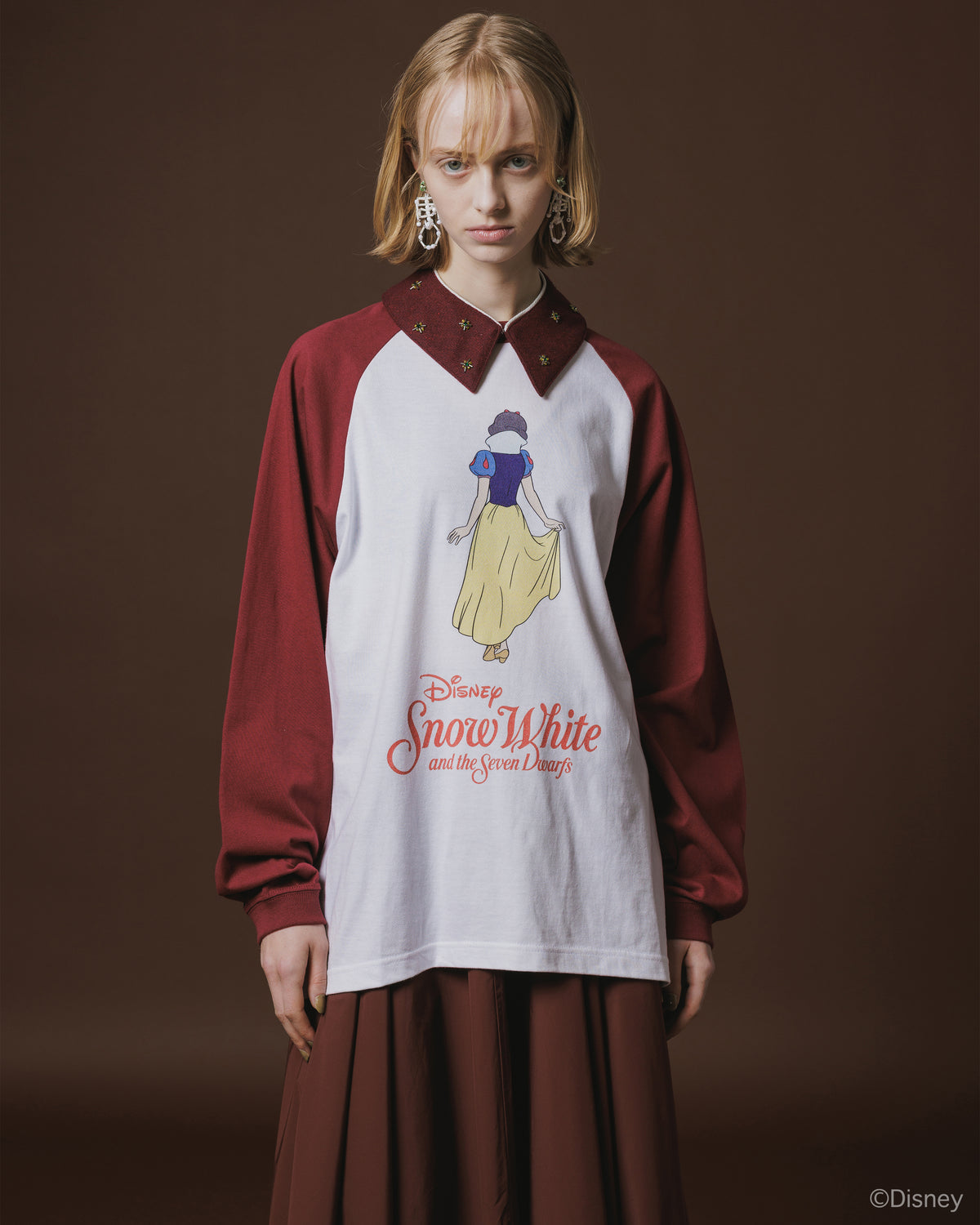 【Disney collection】PRINT RAGLAN T-SHIRT / SNOW WHITE (WHITE x WINE)