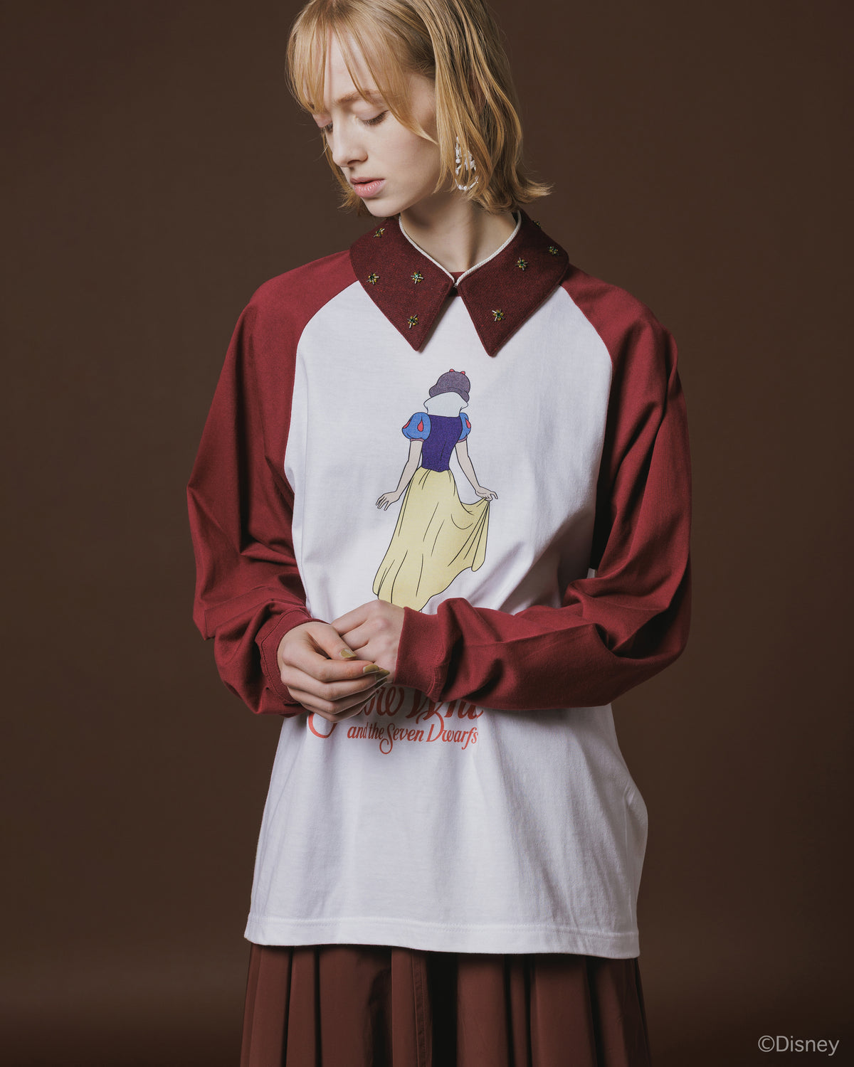 【Disney collection】PRINT RAGLAN T-SHIRT / SNOW WHITE (WHITE x WINE)