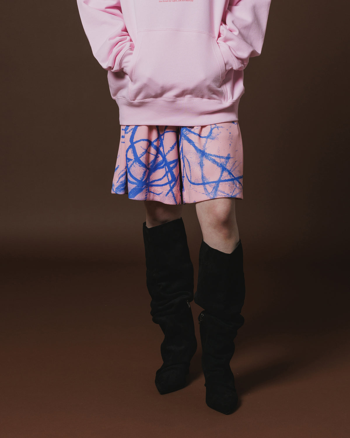 PRINT RIB WIDE SHORTS (PINK)