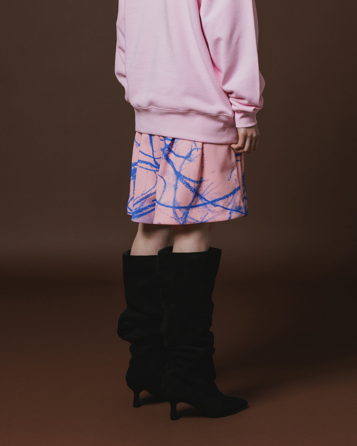 PRINT RIB WIDE SHORTS (PINK)